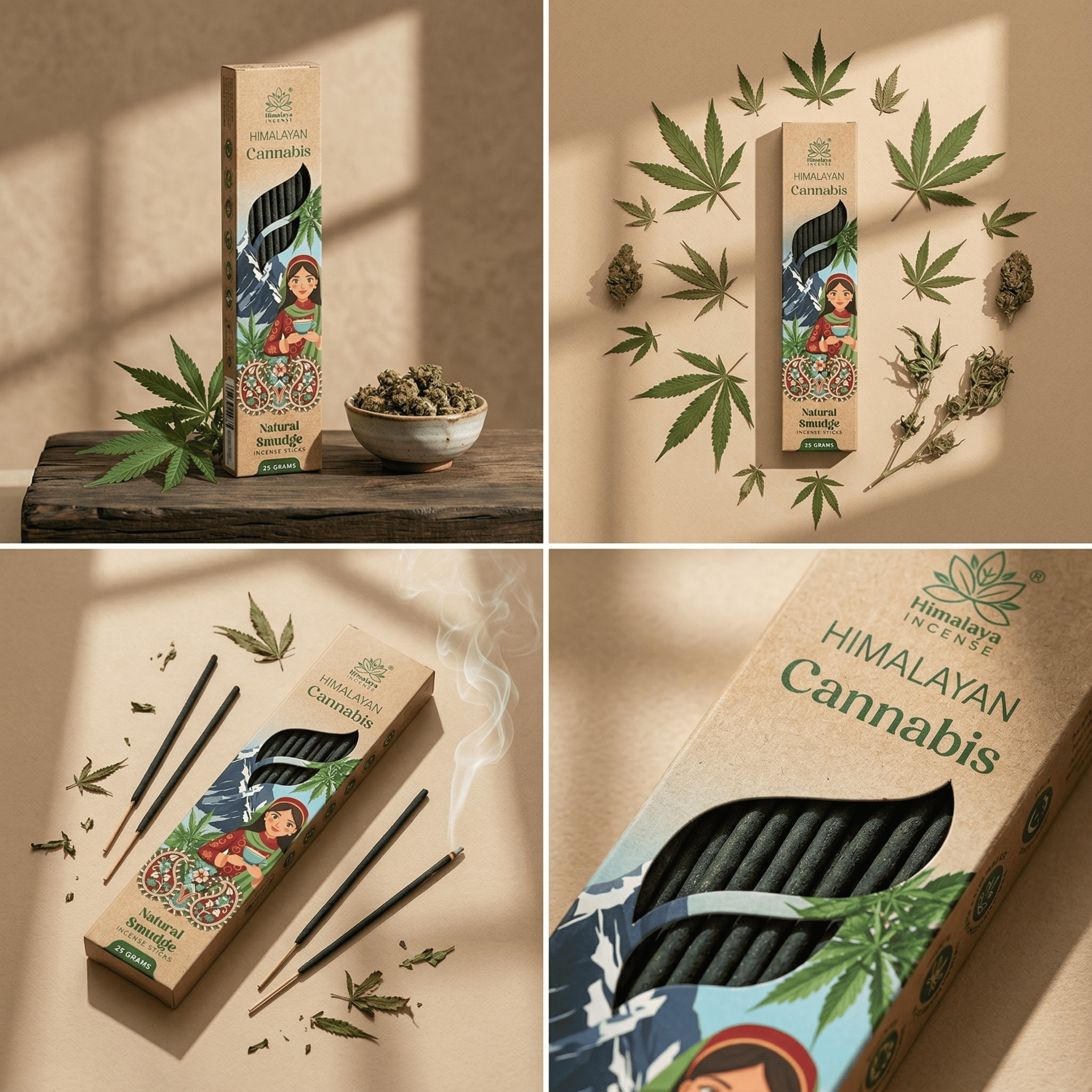 Himalayan Cannabis Smudge Incense Sticks – Premium Natural Herbal Incense, Long Lasting Earthy Aroma for Relaxation & Home Fragrance - 25G / Box