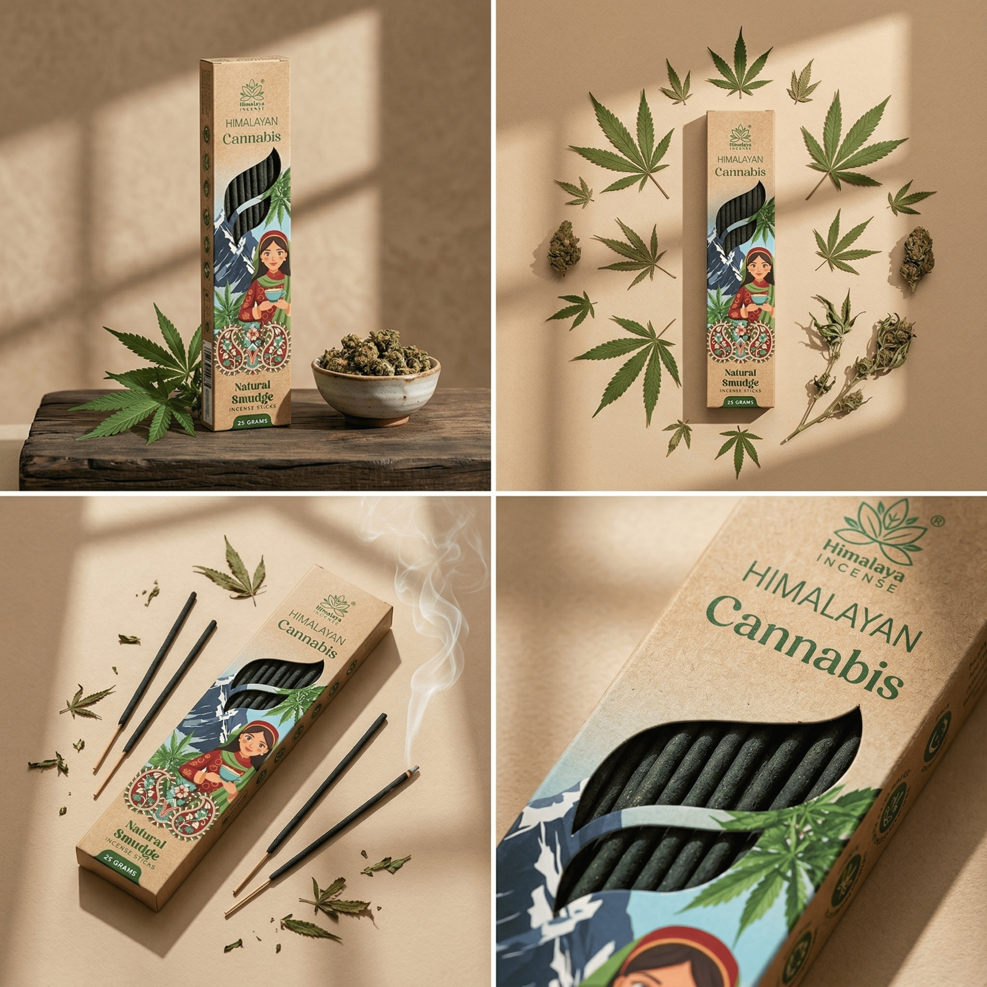 Himalayan Cannabis Smudge Incense Sticks – Premium Natural Herbal Incense, Long Lasting Earthy Aroma for Relaxation & Home Fragrance - 25G / Box