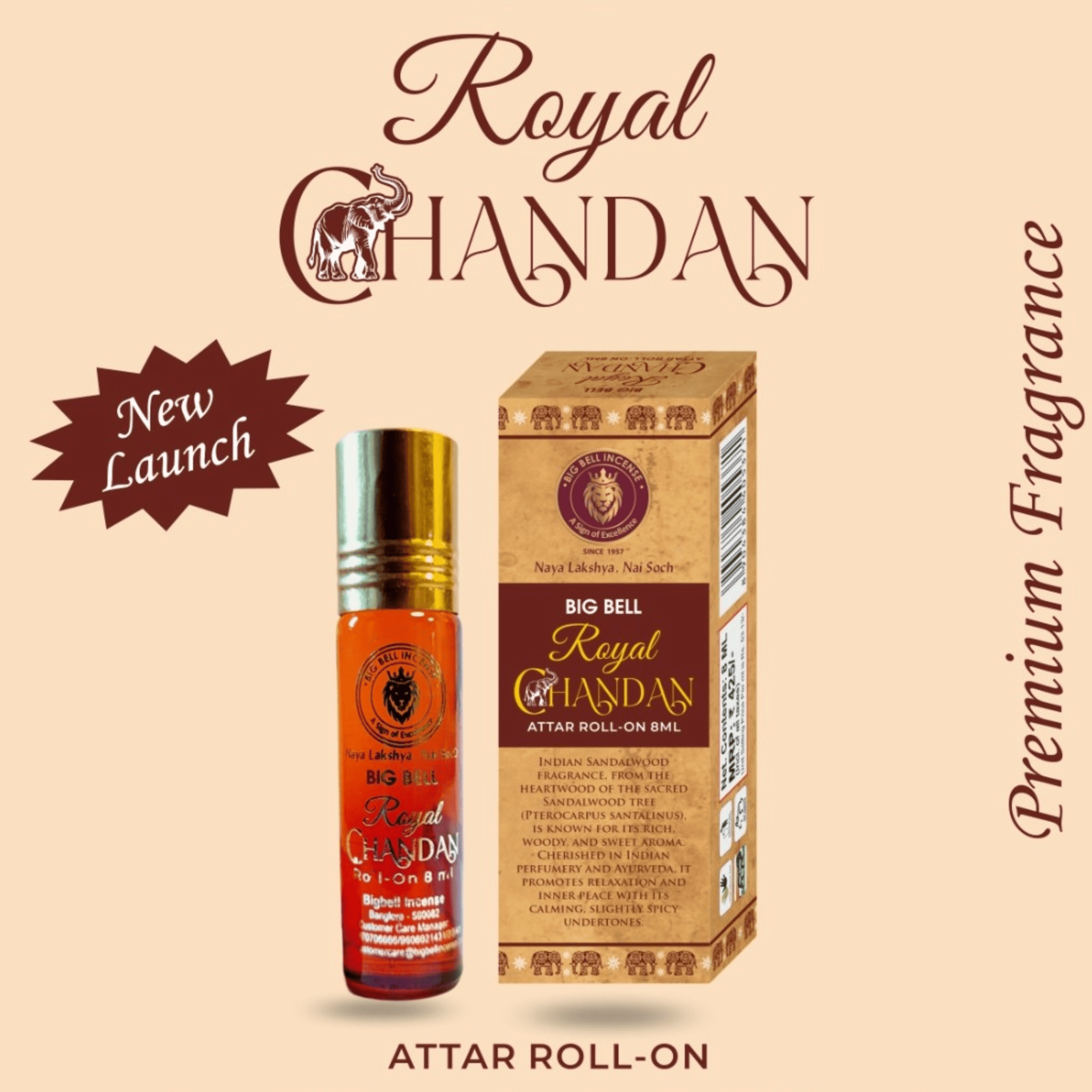 Big Bell ROYAL CHANDAN ROLL-ON  8 ml - Pack of 3 (New Launch)