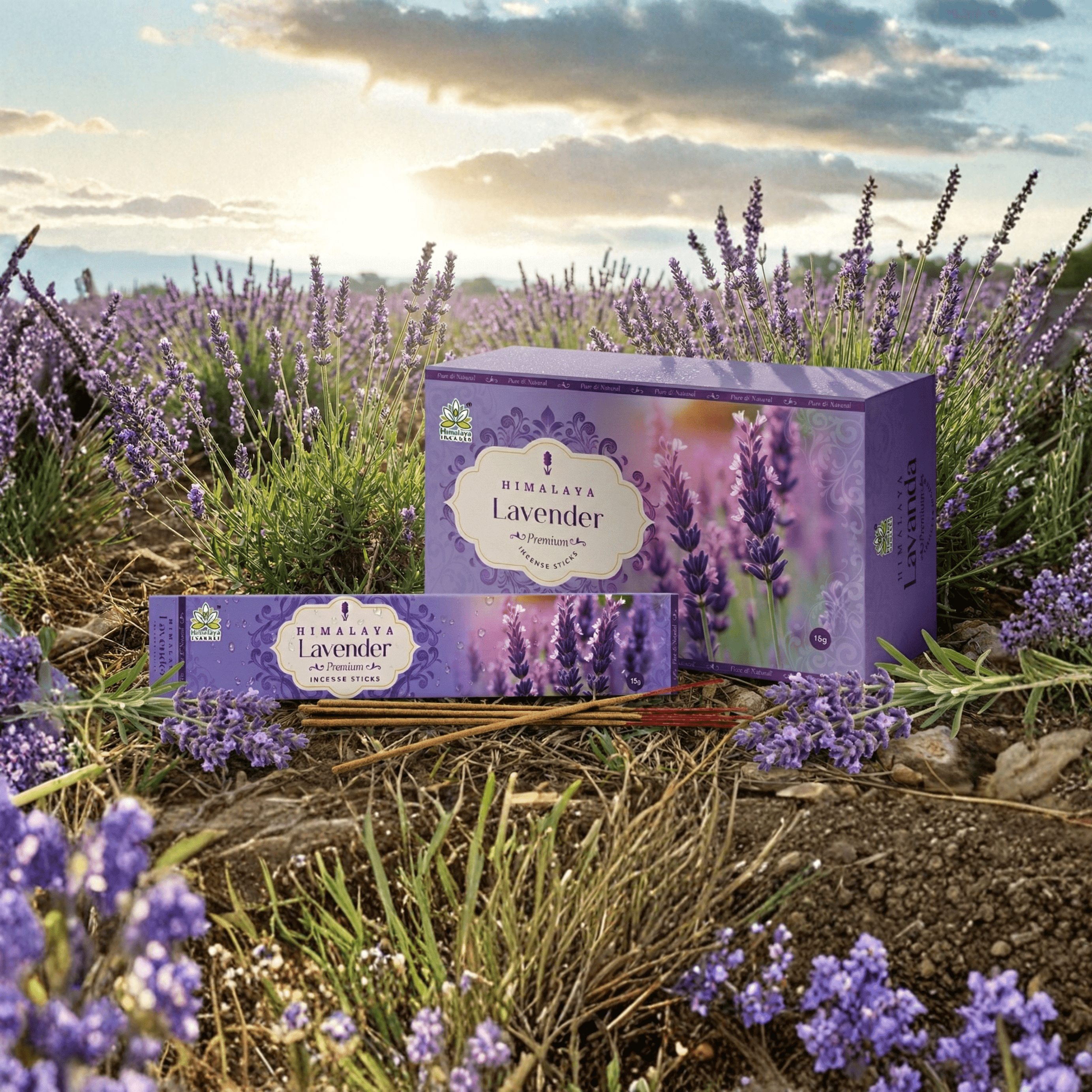Himalaya Lavender Premium Natural Masala Incense Sticks | Calming Aromatherapy | Long-Lasting Floral Fragrance - 15G x 12 Pack = 180G
