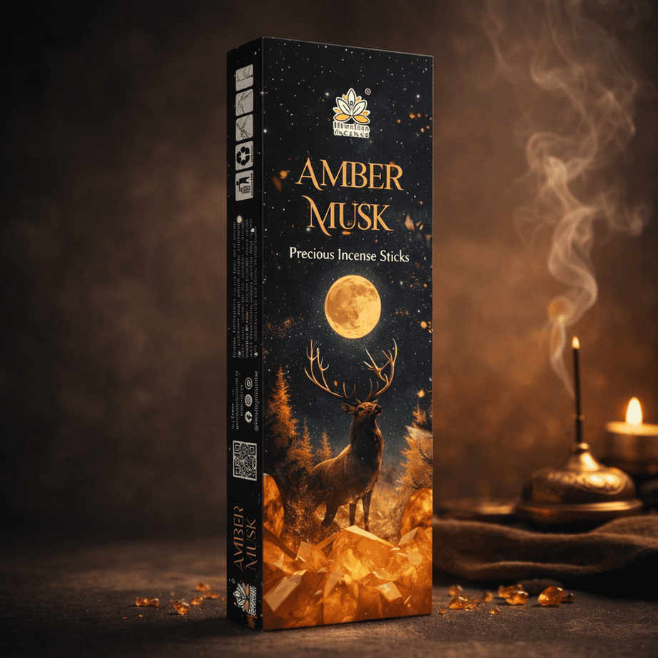 Himalaya Amber Musk Precious Incense Sticks Luxury Soft & Warm Aroma 50 Grams