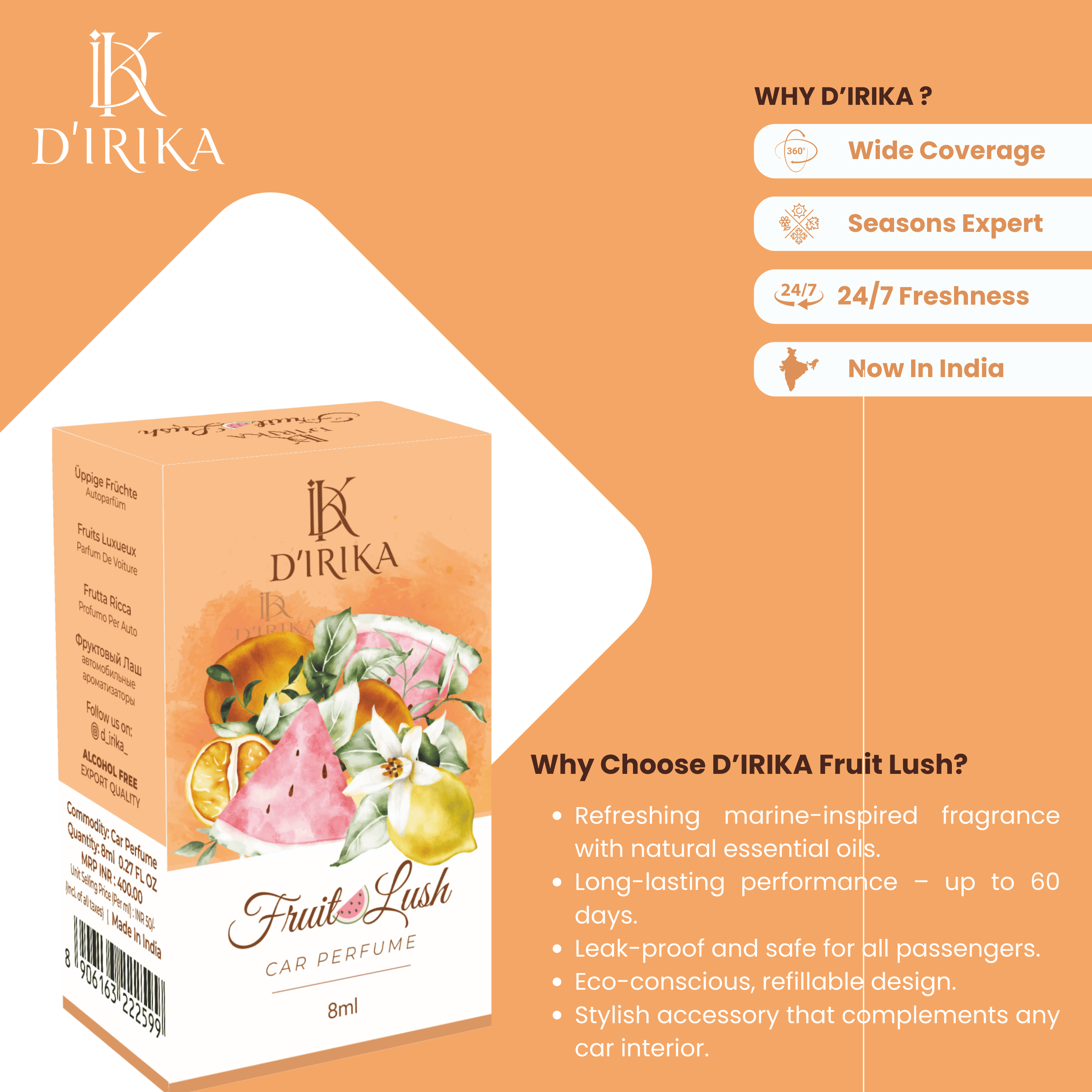 D’IRIKA Premium Hanging Car Perfumes | Long-Lasting Luxury Fragrances for Every Drive - Pick Any 3