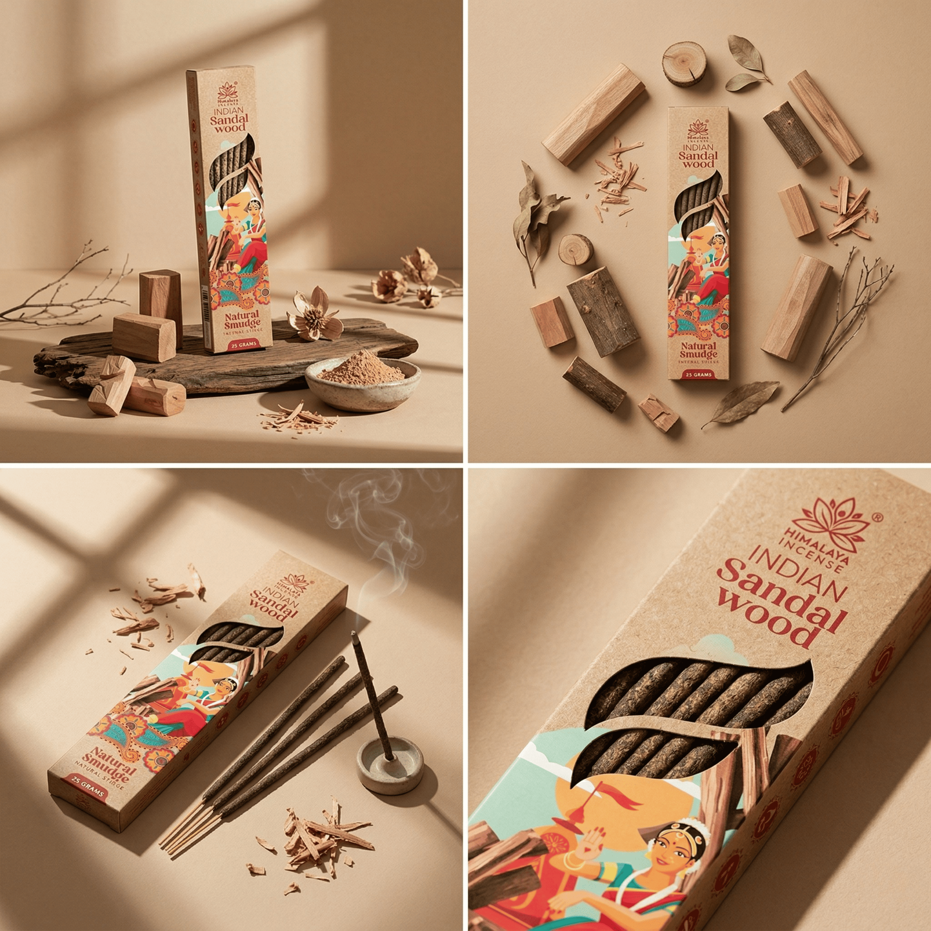 Indian Sandalwood Smudge Incense Sticks – Premium Natural Sandal Incense, Long Lasting Woody Aroma for Meditation & Home Fragrance - 25G / Box