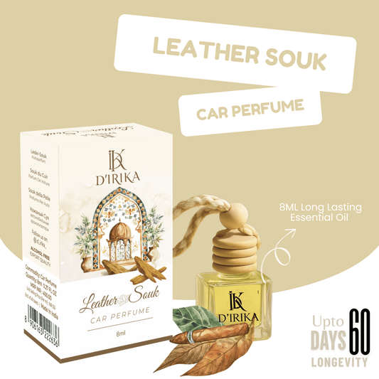 D’irika Leather Souk Hanging Car Perfume – 8ML Long Lasting Essential Oil Freshener