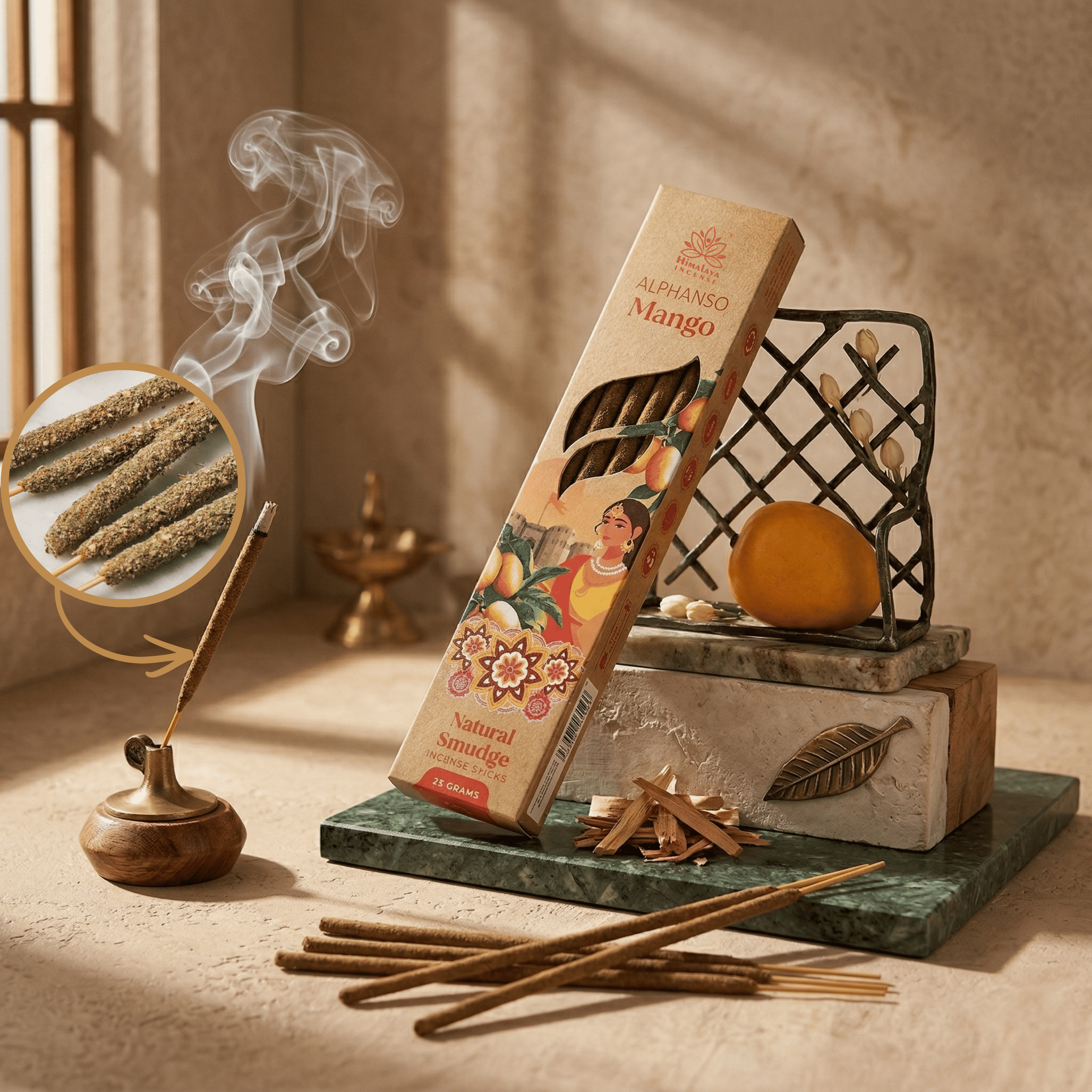 Alphonso Mango Smudge Incense Sticks – Premium Natural Incense, Long Lasting Luxury Aroma for Home Fragrance - 25G / Box