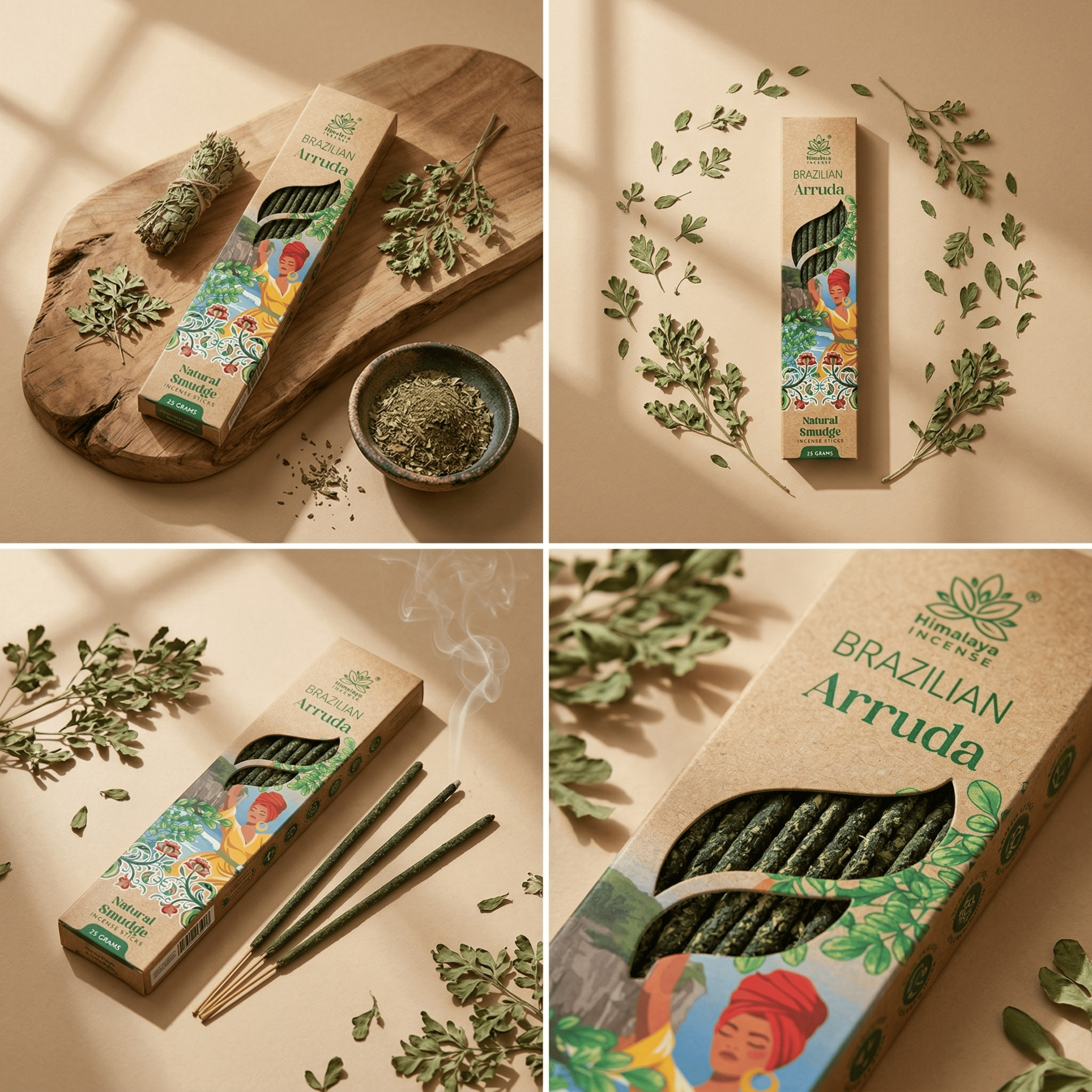Brazilian Arruda Smudge Incense Sticks – Premium Natural Herbal Incense, Long Lasting Fresh Aroma for Home Fragrance - 25G / Box