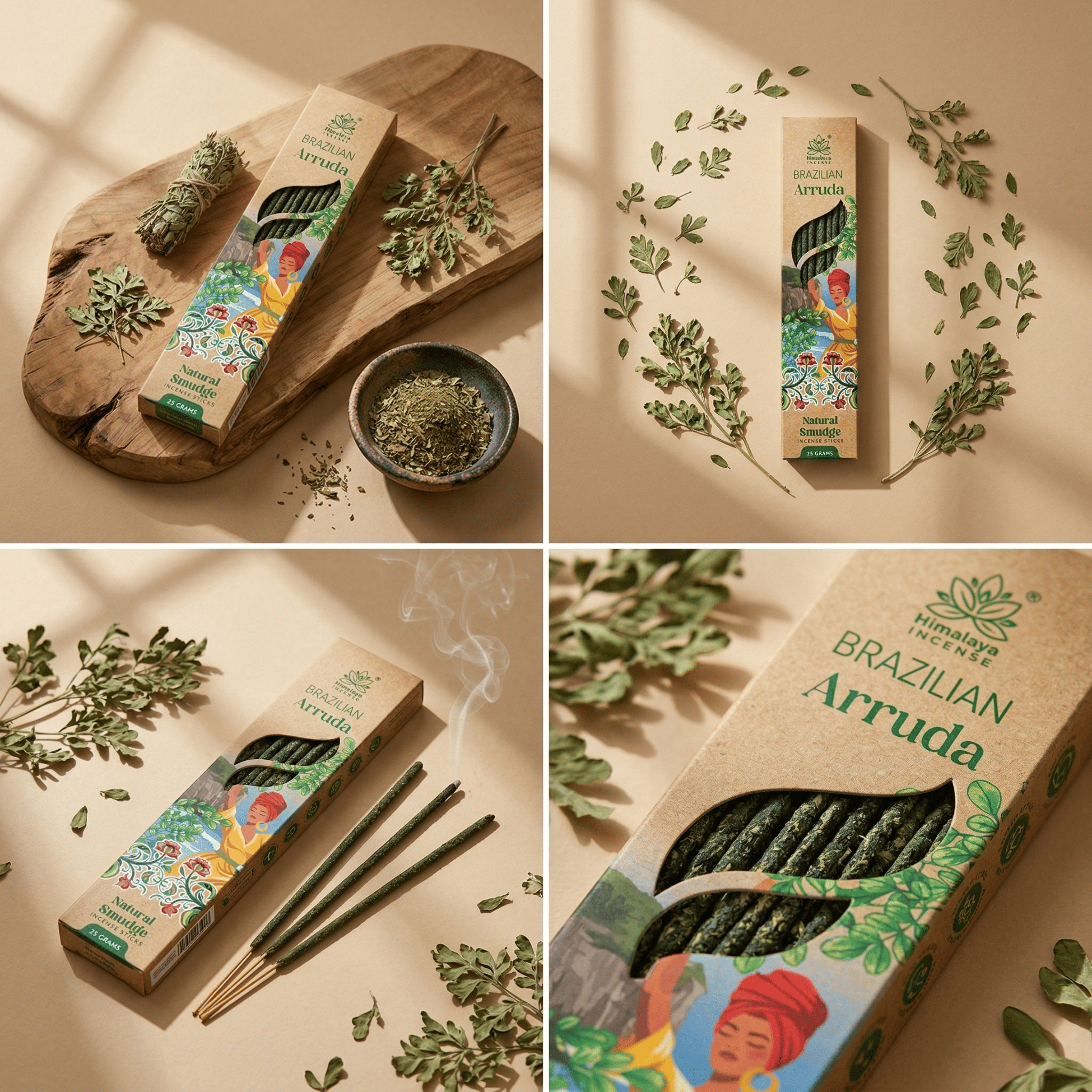 Brazilian Arruda Smudge Incense Sticks – Premium Natural Herbal Incense, Long Lasting Fresh Aroma for Home Fragrance - 25G / Box