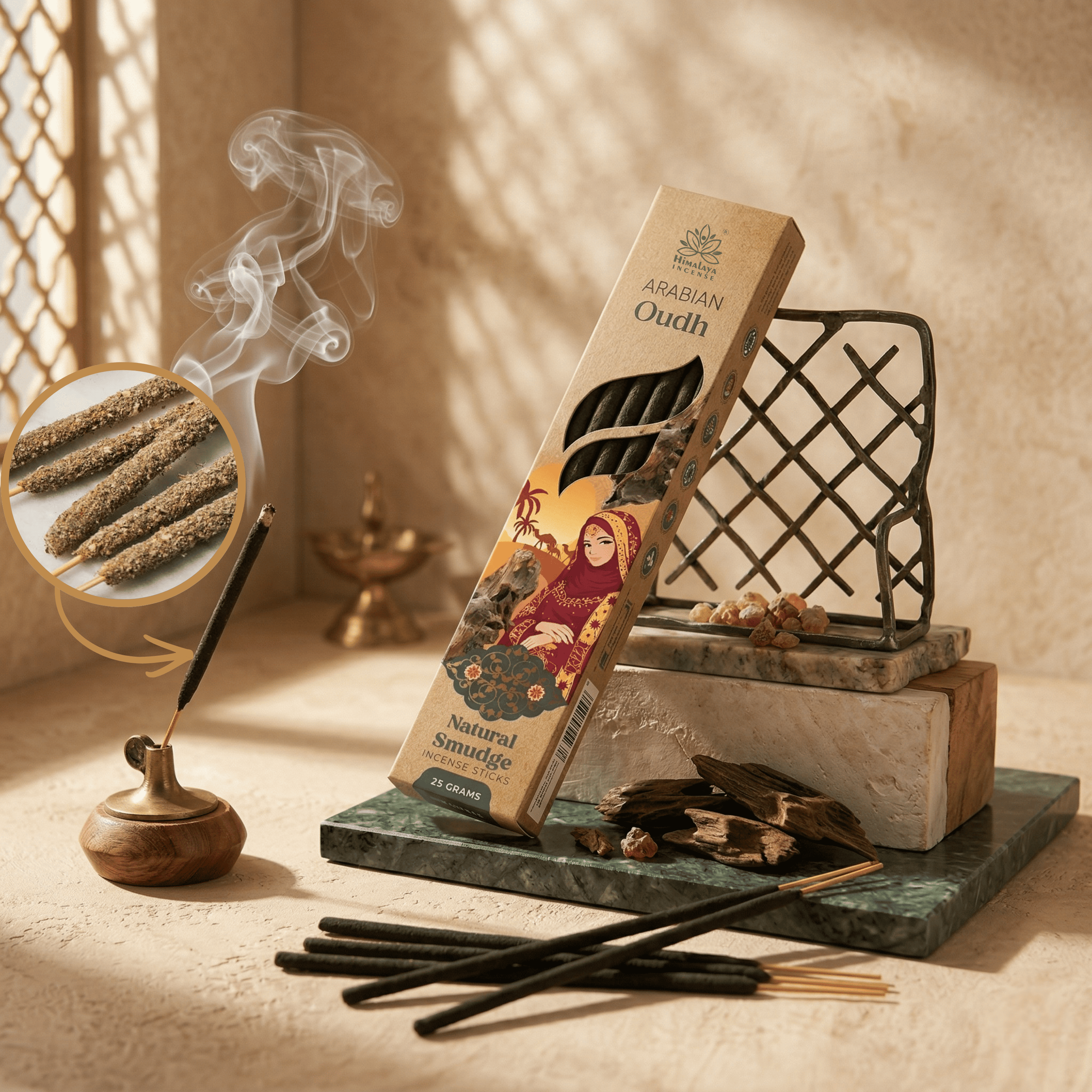 Arabian Oudh Smudge Incense Sticks – Premium Natural Incense, Long Lasting Luxury Aroma for Home Fragrance - 25G / Box