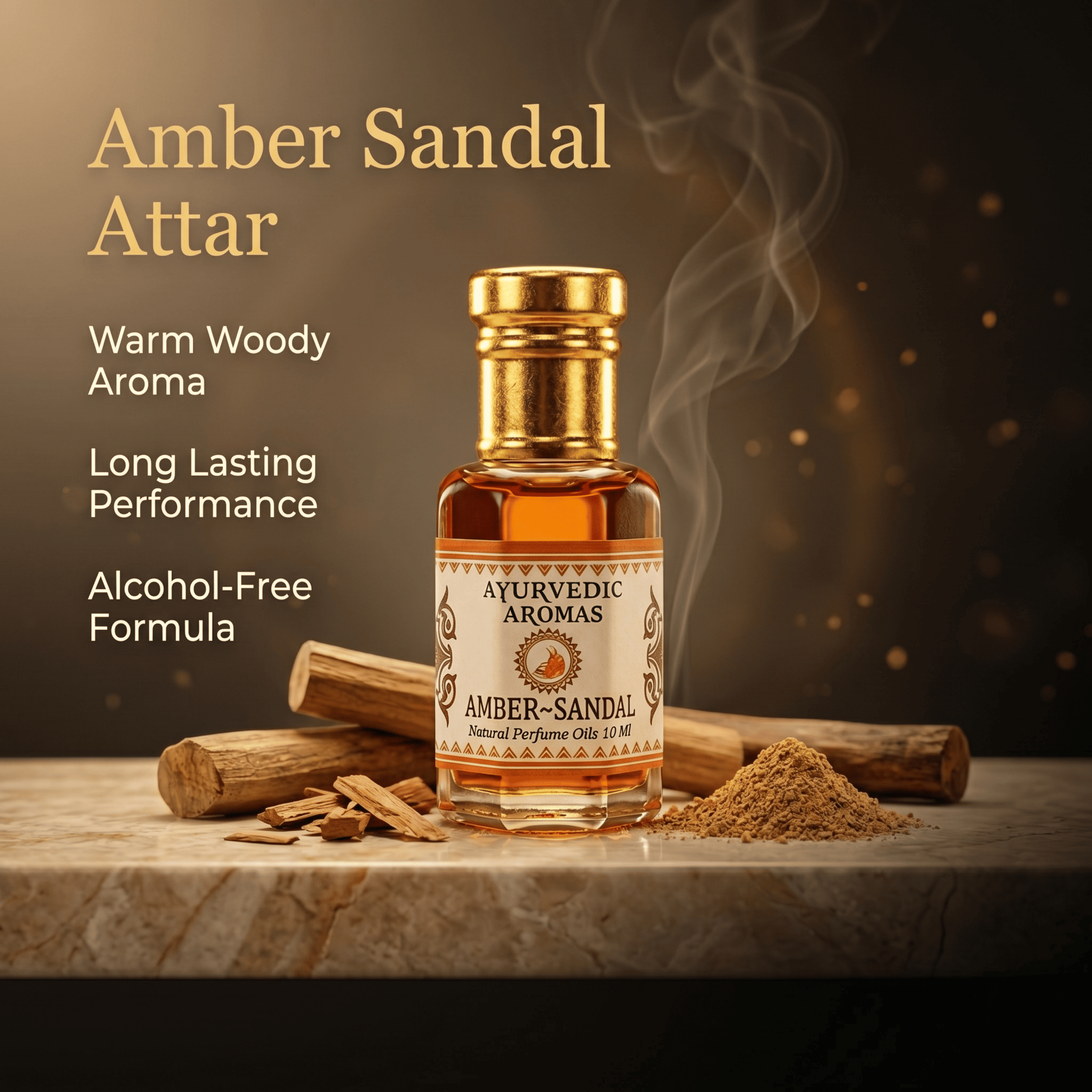 Amber Sandal Roll-On Attar 10ml – Warm Amber & Sandalwood Blend Attar