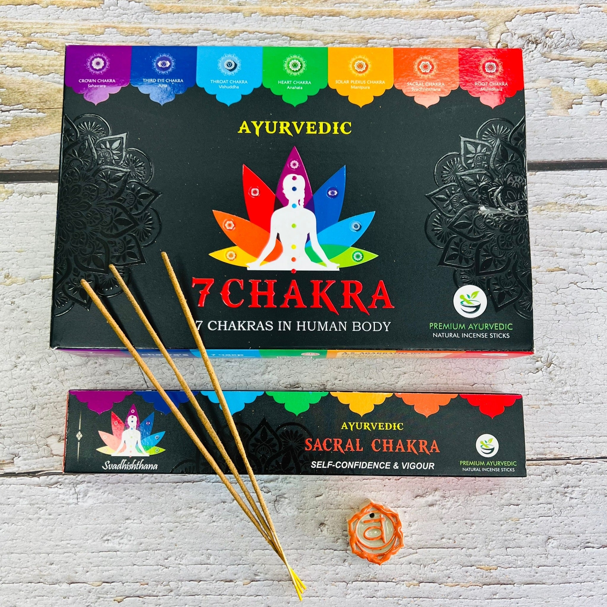 Ayurvedic 7 Chakra Natural Incense Sticks with Each Chakra Holders