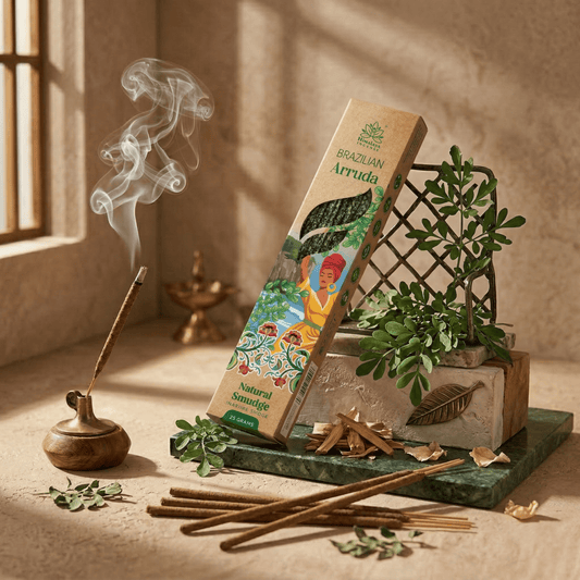 Brazilian Arruda Smudge Incense Sticks – Premium Natural Herbal Incense, Long Lasting Fresh Aroma for Home Fragrance - 25G / Box