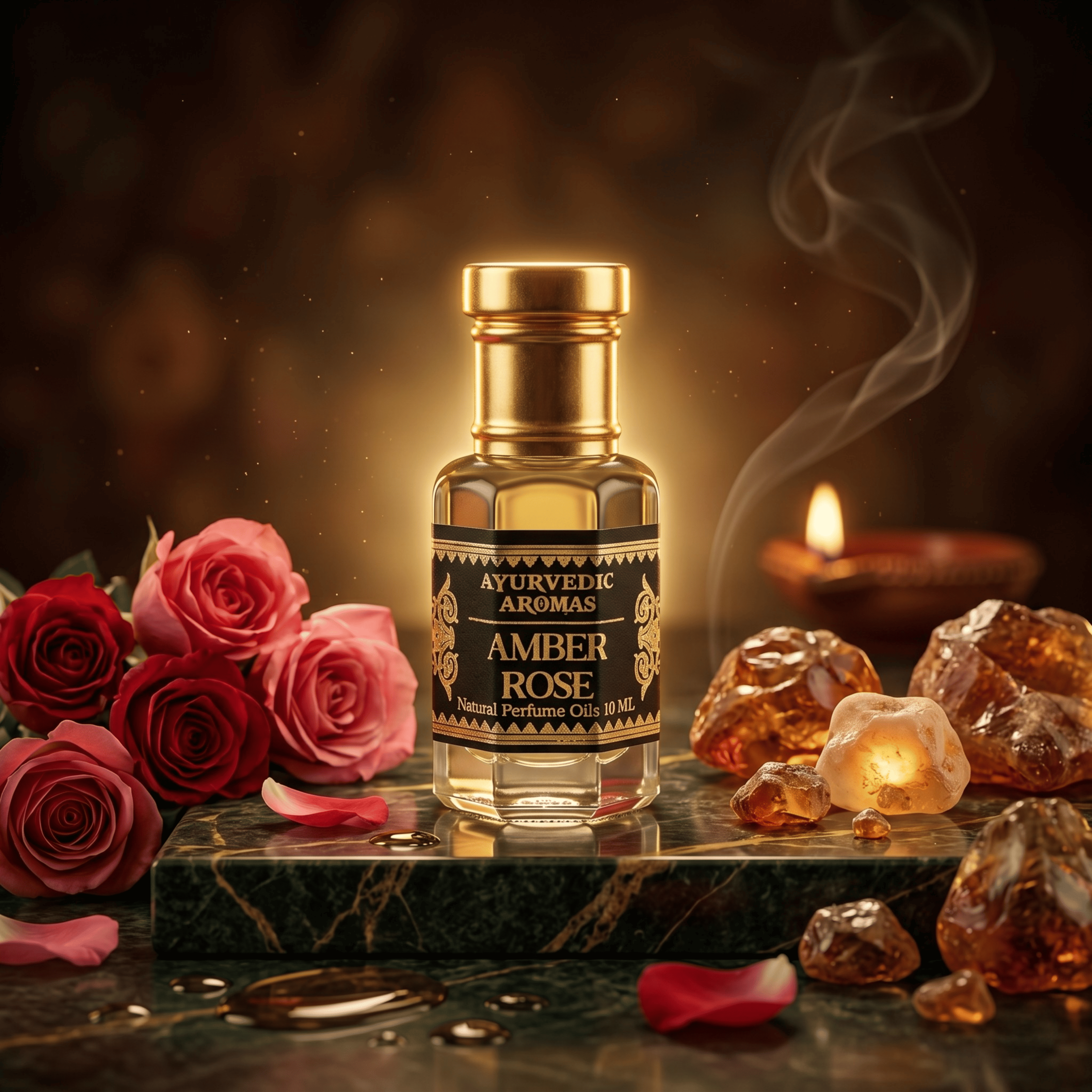 Ayurvedic Amber Rose Attar – Premium Alcohol-Free Perfume Oil, Long Lasting Floral Amber Fragrance with Musk & Woody Notes for Men & Women – 10ml