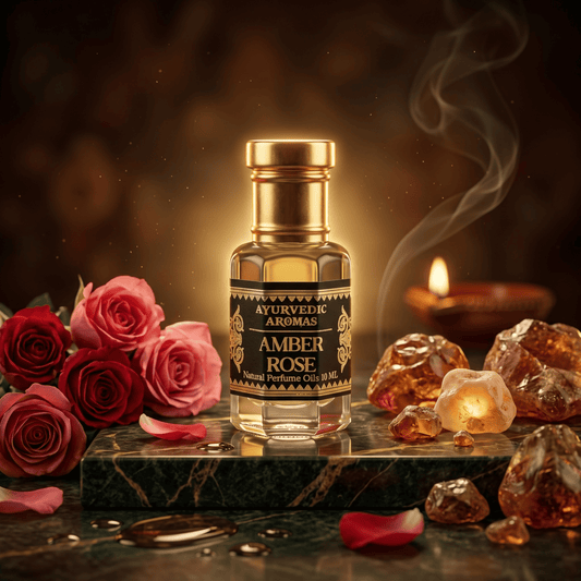 Ayurvedic Amber Rose Attar – Premium Alcohol-Free Perfume Oil, Long Lasting Floral Amber Fragrance with Musk & Woody Notes for Men & Women – 10ml