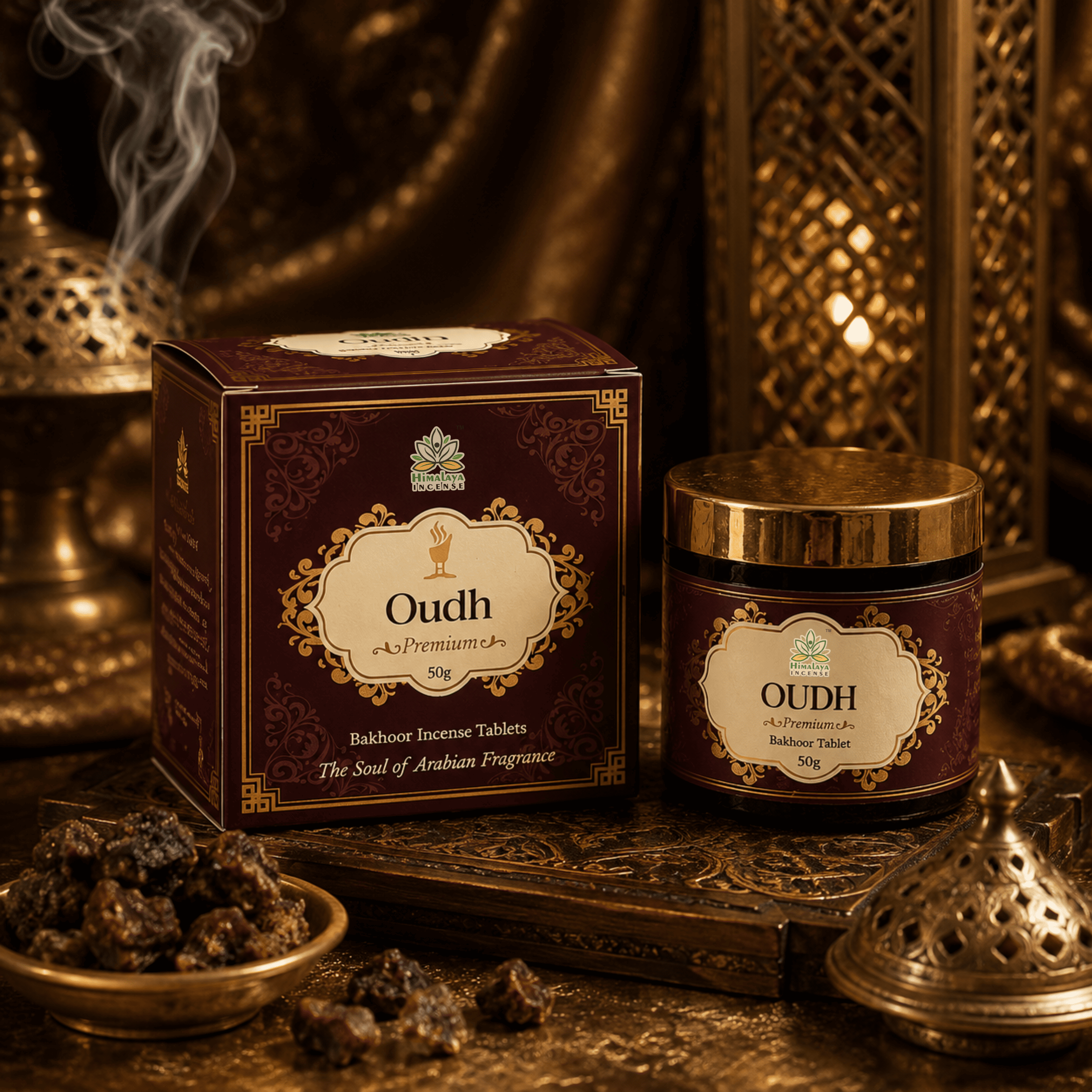 Oudh Bakhoor Tablets – Best Oudh Bakhoor in India | Premium Arabic Bakhoor | Long Lasting Oudh Aroma | Luxury Arabian Bakhoor for Home, Prayer & Meditation | Himalaya Incense 50g