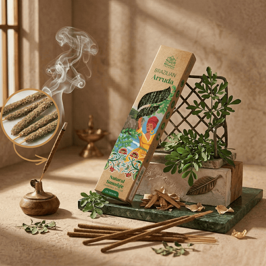 Brazilian Arruda Smudge Incense Sticks – Premium Natural Herbal Incense, Long Lasting Fresh Aroma for Home Fragrance - 25G / Box
