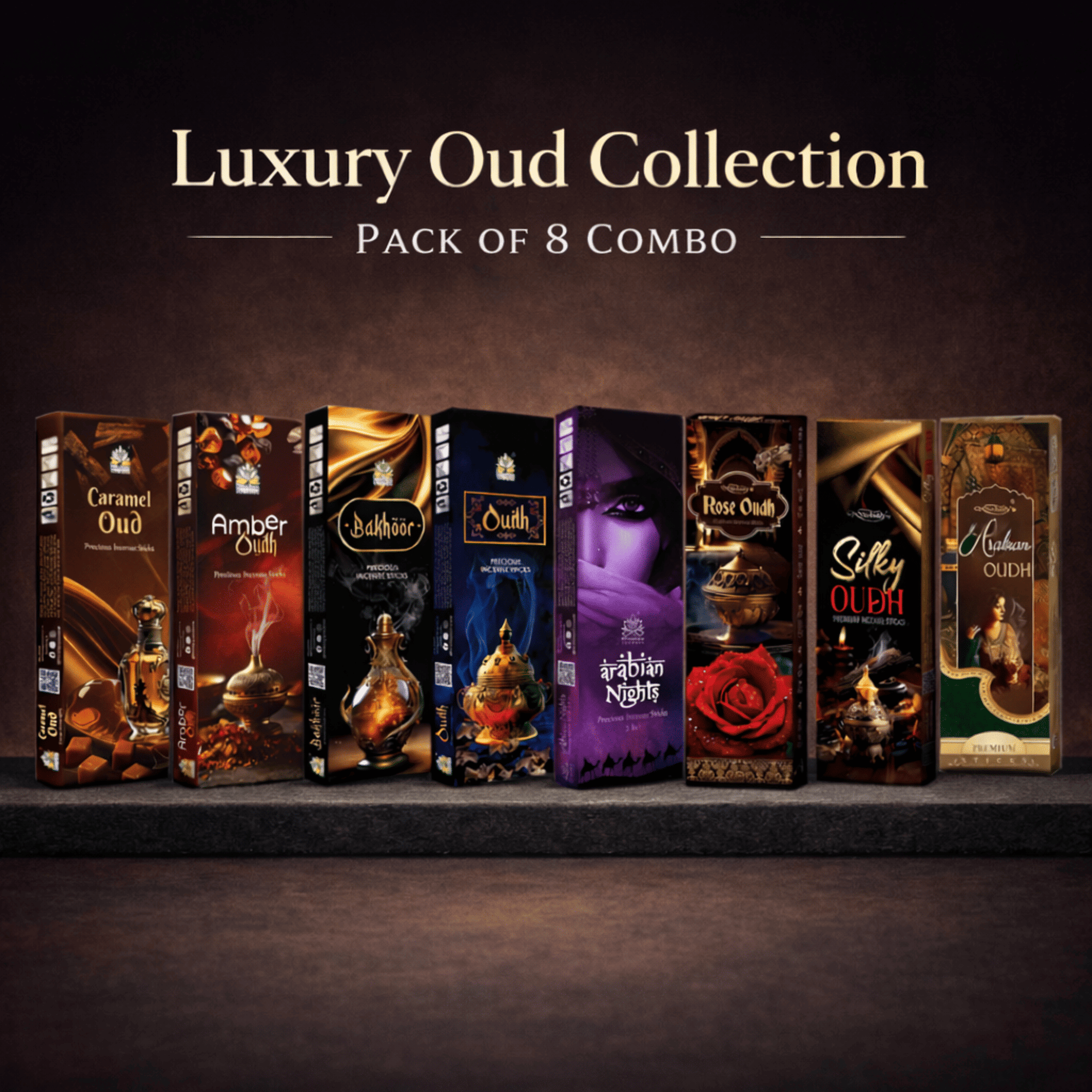Luxury Oud Collection – Pack of 8 Premium Incense Sticks Combo