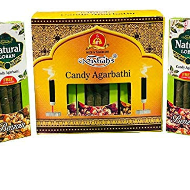 Misbah’s Natural Loban Benzoin Candy Agarbathi – Premium Long Lasting Incense Sticks (Pack of 6) | Pure Loban Fragrance