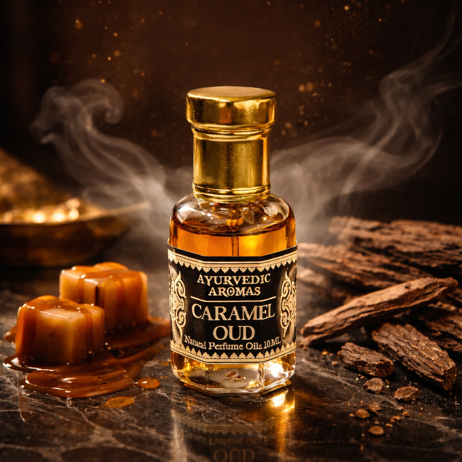Ayurvedic Caramel Oud Attar – Premium Alcohol-Free Perfume Oil, Long Lasting Sweet Oud Fragrance for Men & Women – 10ml