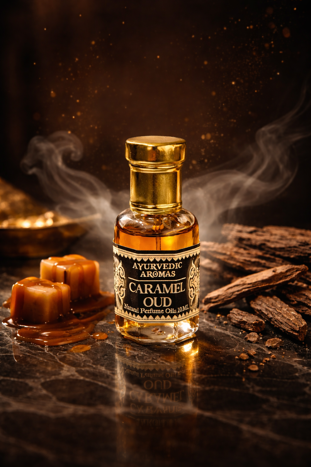 Ayurvedic Caramel Oud Attar – Premium Alcohol-Free Perfume Oil, Long Lasting Sweet Oud Fragrance for Men & Women – 10ml