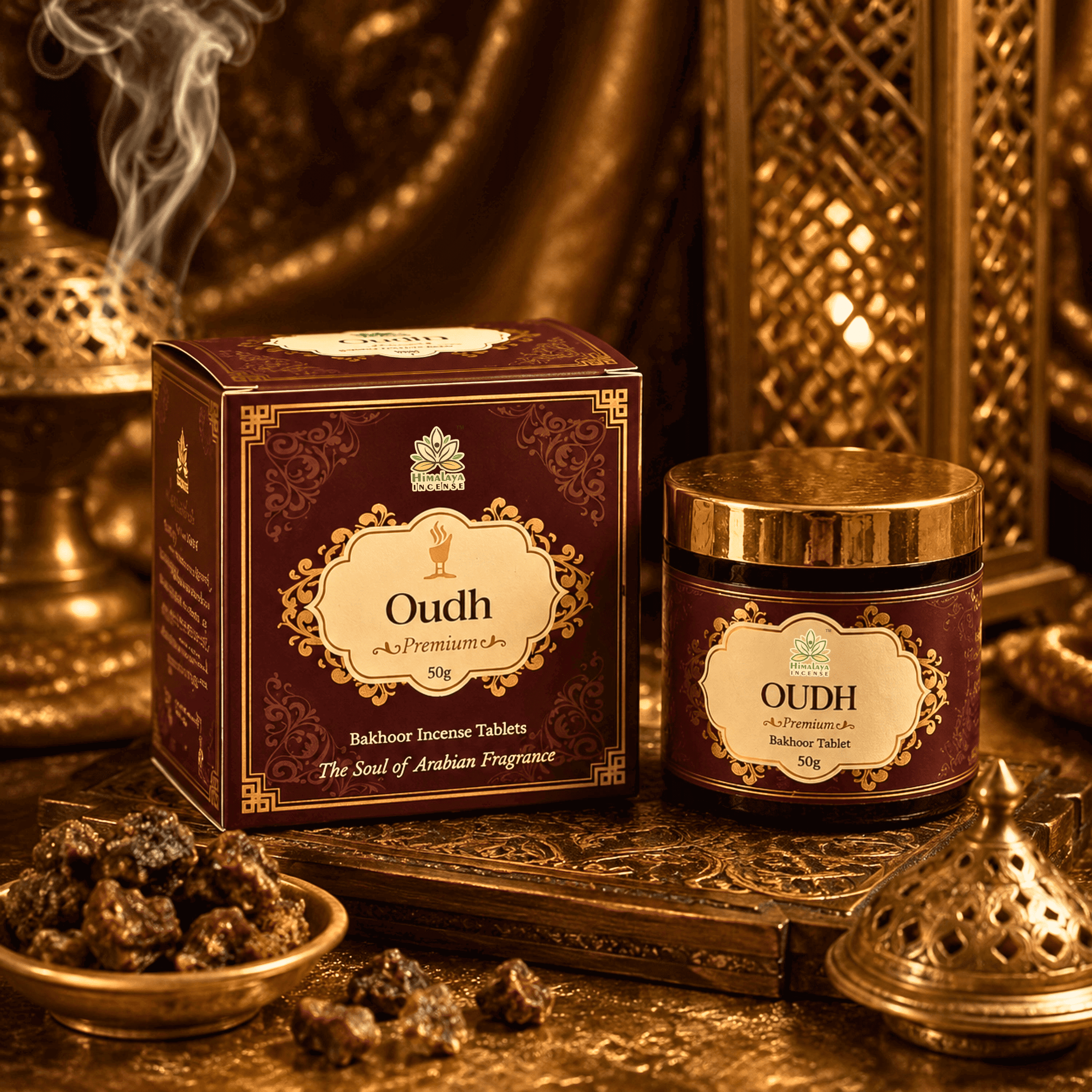 Oudh Bakhoor Tablets – Best Oudh Bakhoor in India | Premium Arabic Bakhoor | Long Lasting Oudh Aroma | Luxury Arabian Bakhoor for Home, Prayer & Meditation | Himalaya Incense 50g