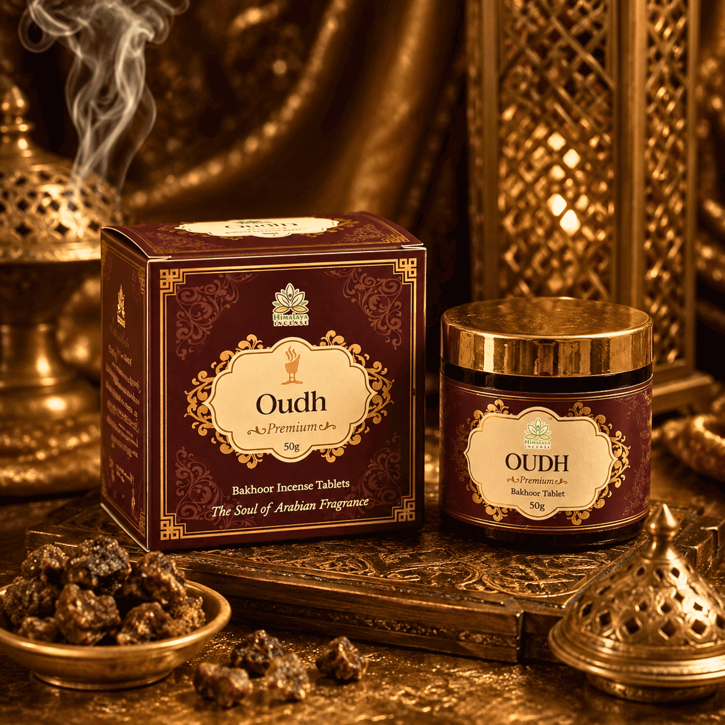 Oudh Bakhoor Tablets – Best Oudh Bakhoor in India | Premium Arabic Bakhoor | Long Lasting Oudh Aroma | Luxury Arabian Bakhoor for Home, Prayer & Meditation | Himalaya Incense 50g