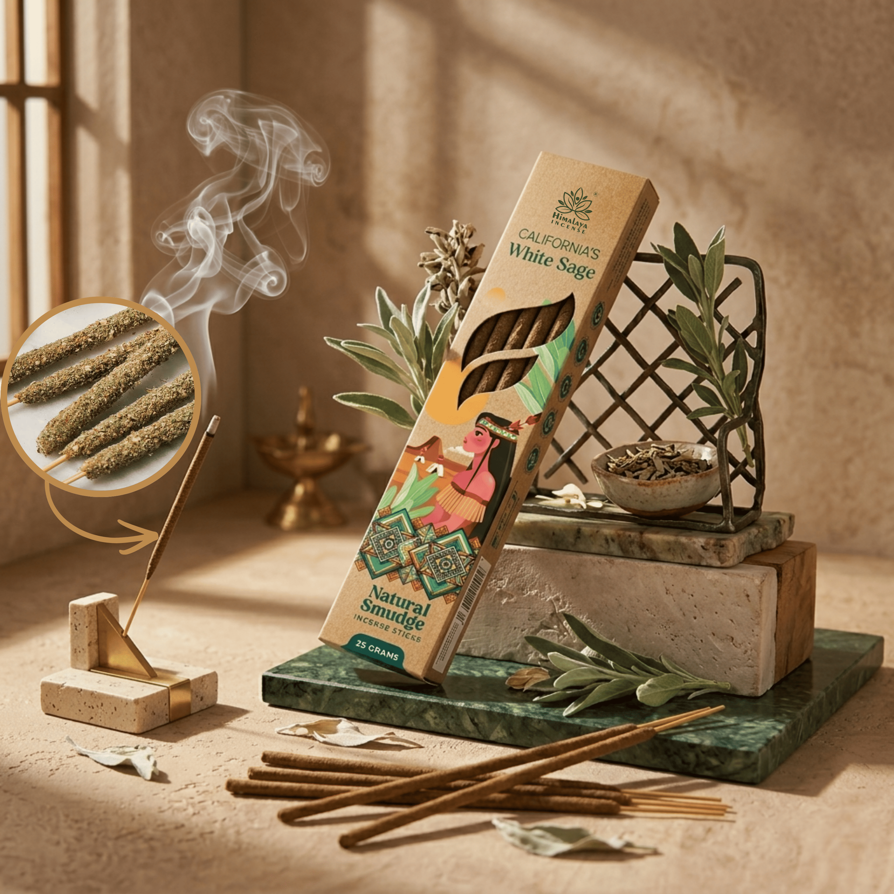 California White Sage Smudge Incense Sticks – Premium Natural Incense, Deep Cleansing Aroma for Meditation & Home Fragrance - 25G / Box