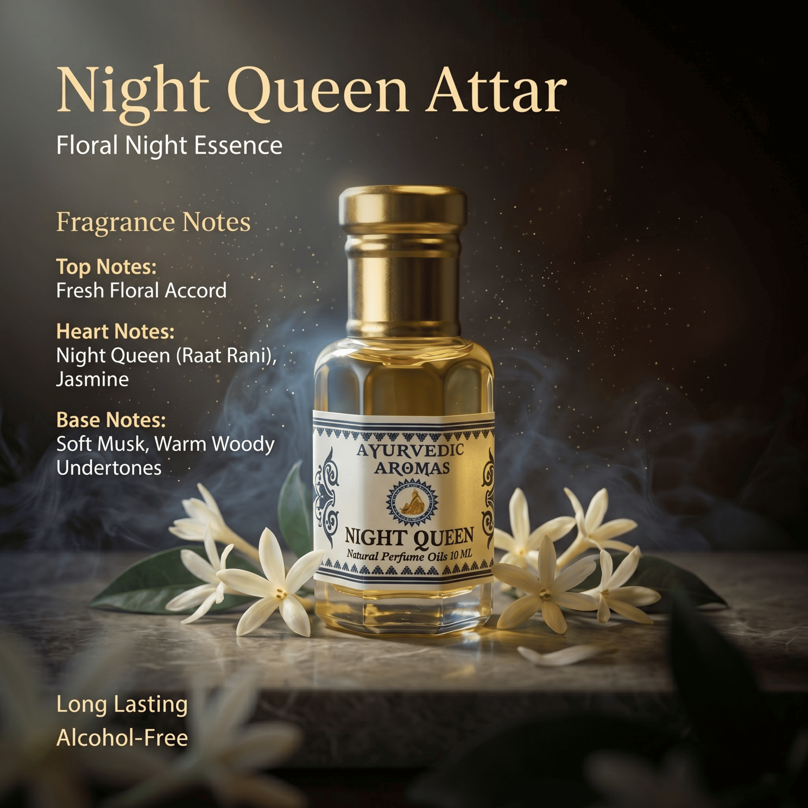 Night Queen Floral Roll-On Attar 10ml – Deep Exotic Night Bloom Fragrance