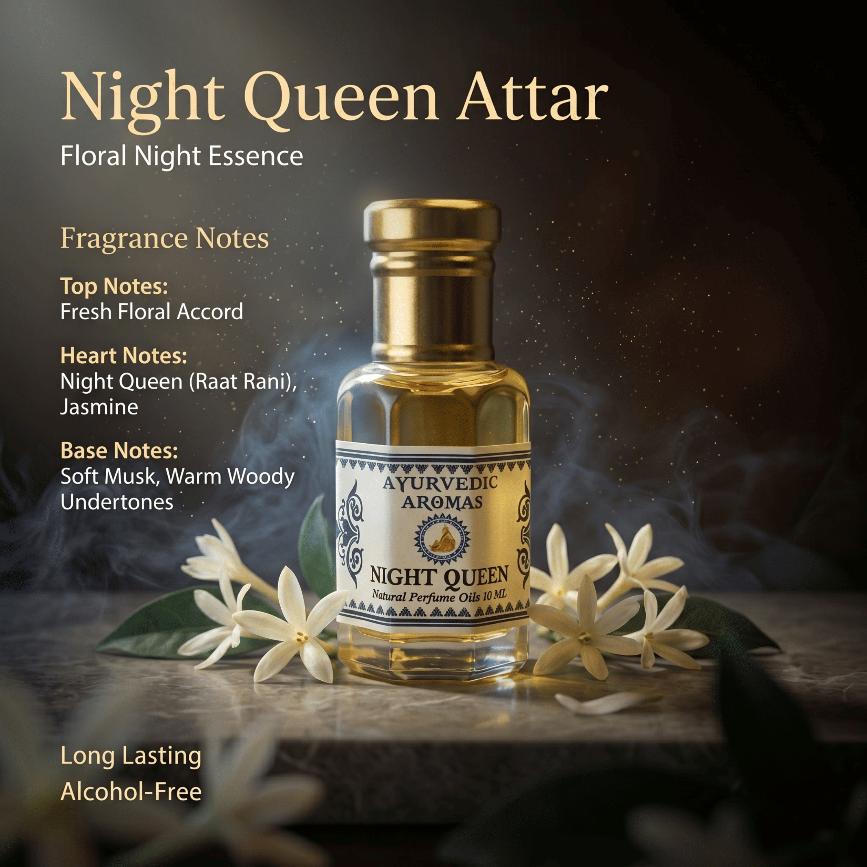 Night Queen Floral Roll-On Attar 10ml – Deep Exotic Night Bloom Fragrance