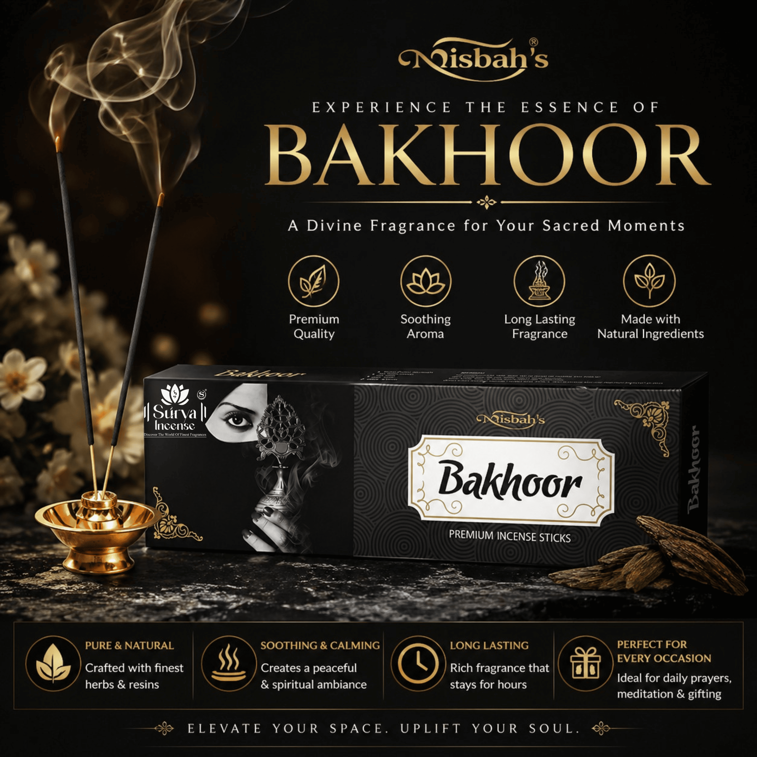 Misbah’s Bakhoor Incense Sticks Pack of 4 (50g Each) – Premium Arabic Fragrance Agarbatti | Long Lasting Oud Bakhoor Aroma