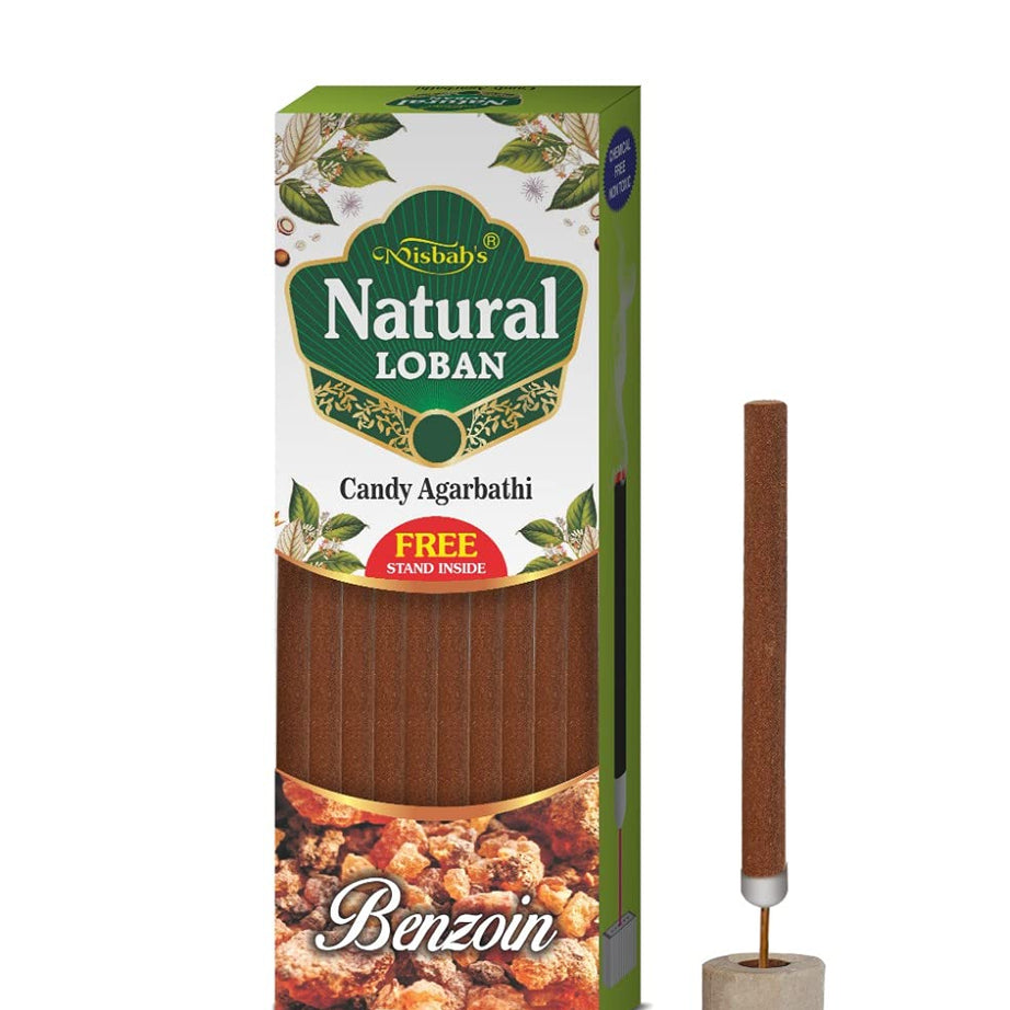 Misbah’s Natural Loban Benzoin Candy Agarbathi – Premium Long Lasting Incense Sticks (Pack of 6) | Pure Loban Fragrance