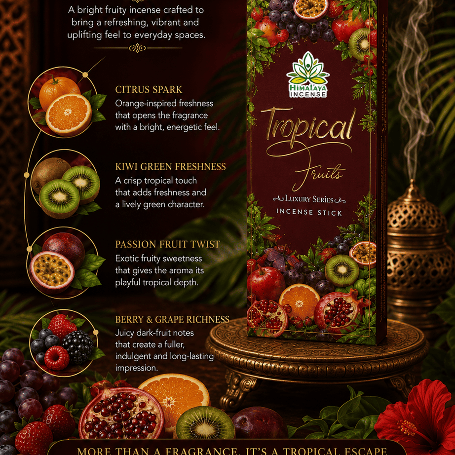 Tropical Fruits Incense Sticks – Premium Fruity Incense Sticks for Home Fragrance, Meditation & Daily Aromatherapy - 50Grm