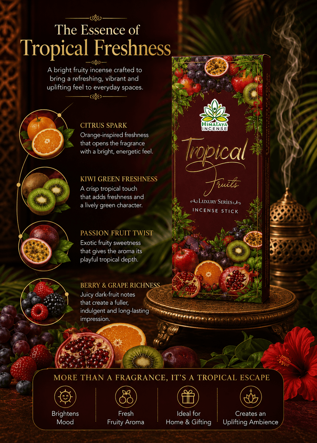 Tropical Fruits Incense Sticks – Premium Fruity Incense Sticks for Home Fragrance, Meditation & Daily Aromatherapy - 50Grm