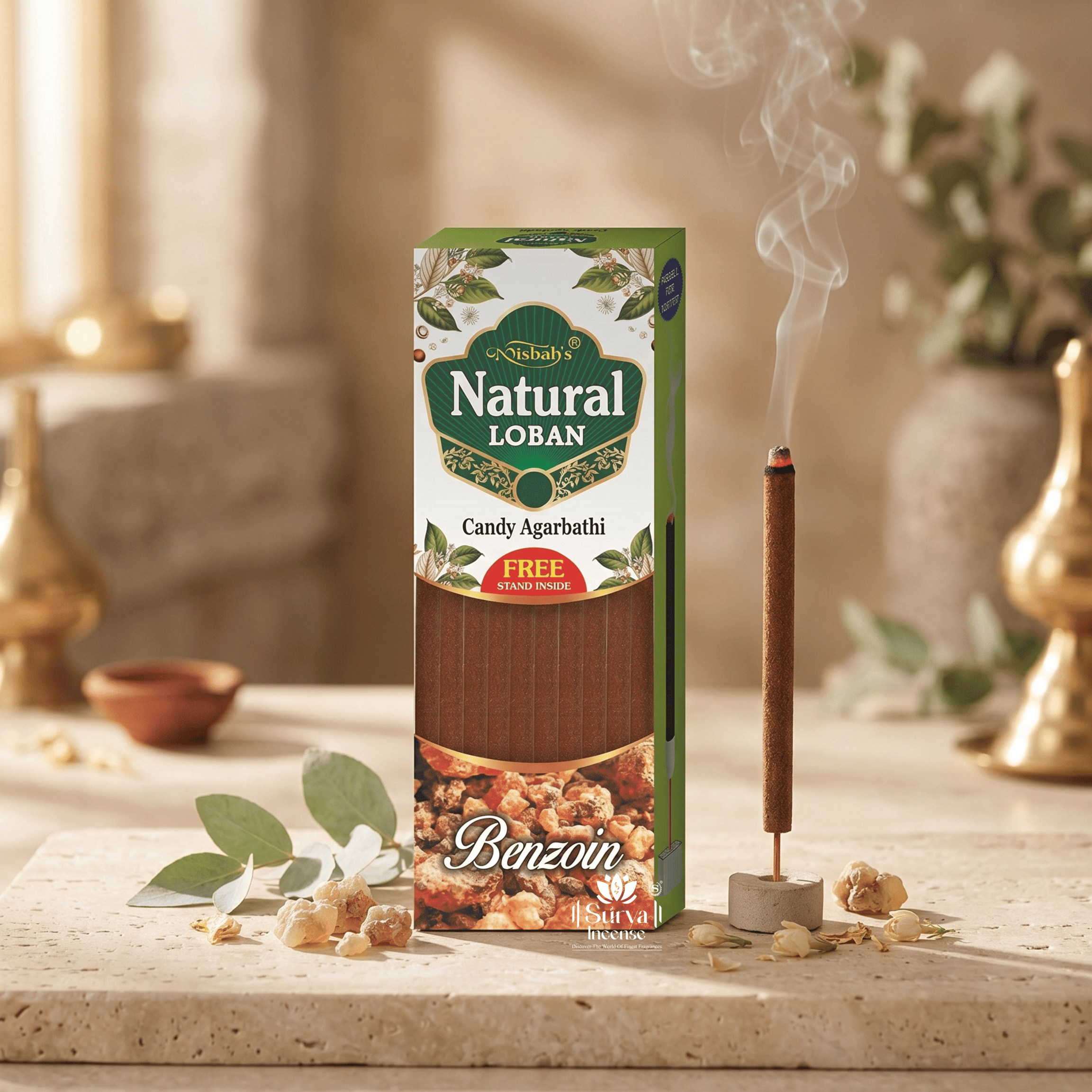 Misbah’s Natural Loban Benzoin Candy Agarbathi – Premium Long Lasting Incense Sticks (Pack of 6) | Pure Loban Fragrance