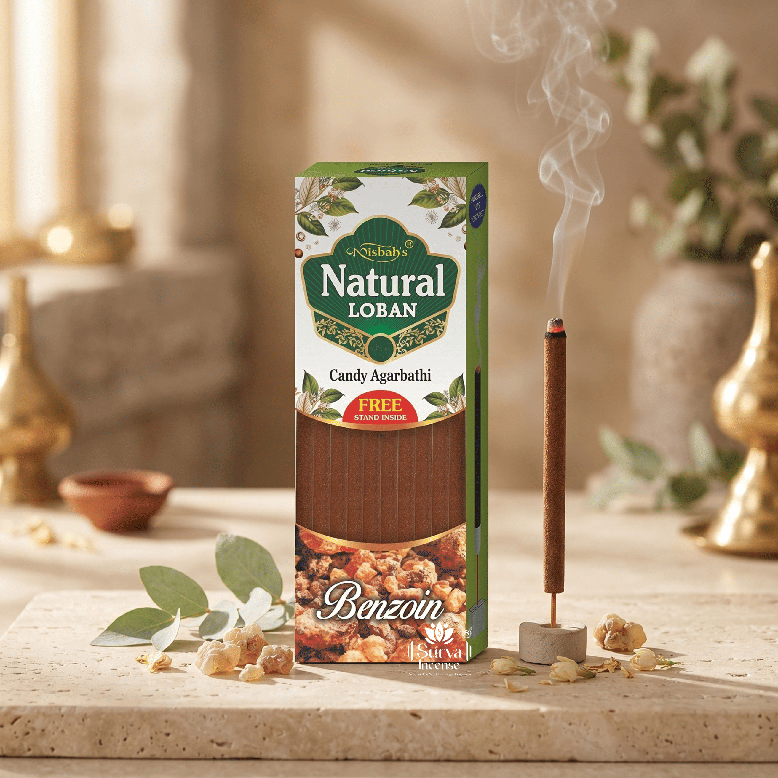Misbah’s Natural Loban Benzoin Candy Agarbathi – Premium Long Lasting Incense Sticks (Pack of 6) | Pure Loban Fragrance