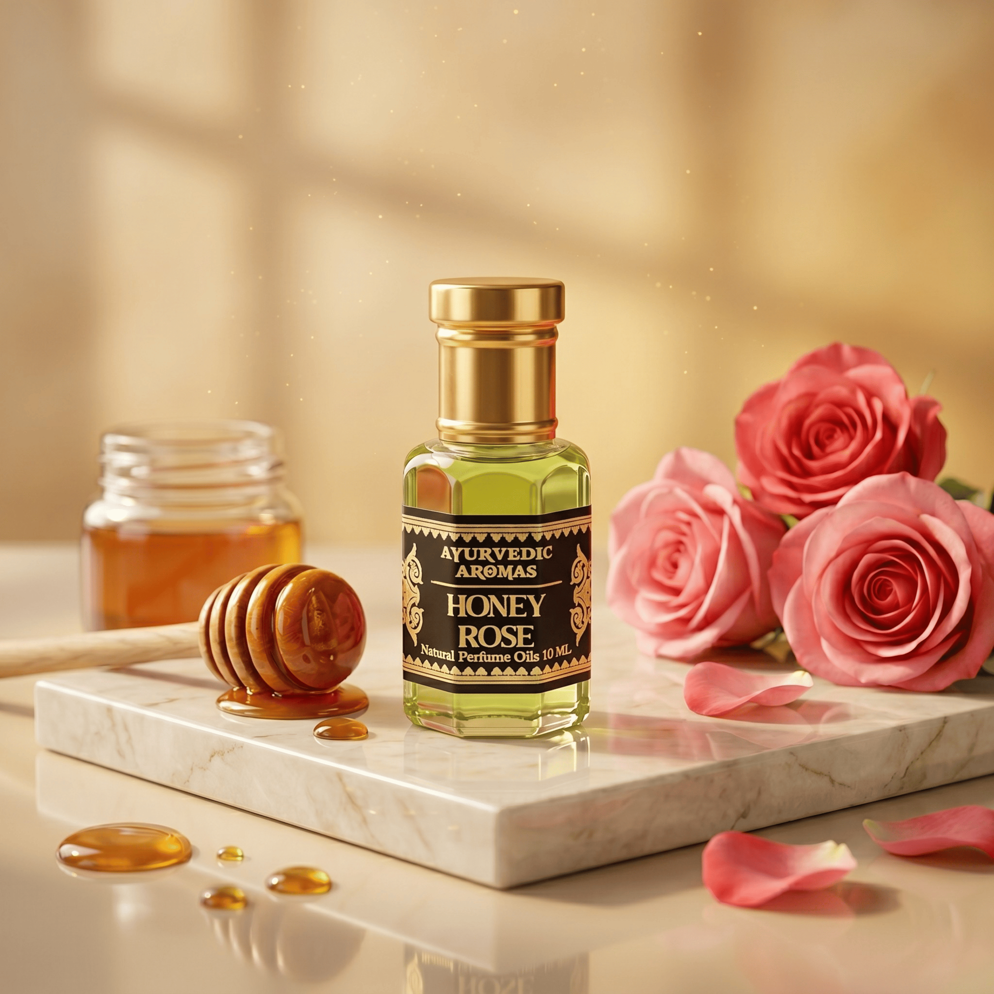 Ayurvedic Honey Rose Attar – Premium Alcohol-Free Perfume Oil, Long Lasting Sweet Floral Fragrance with Honey & Musk Notes for Men & Women – 10ml