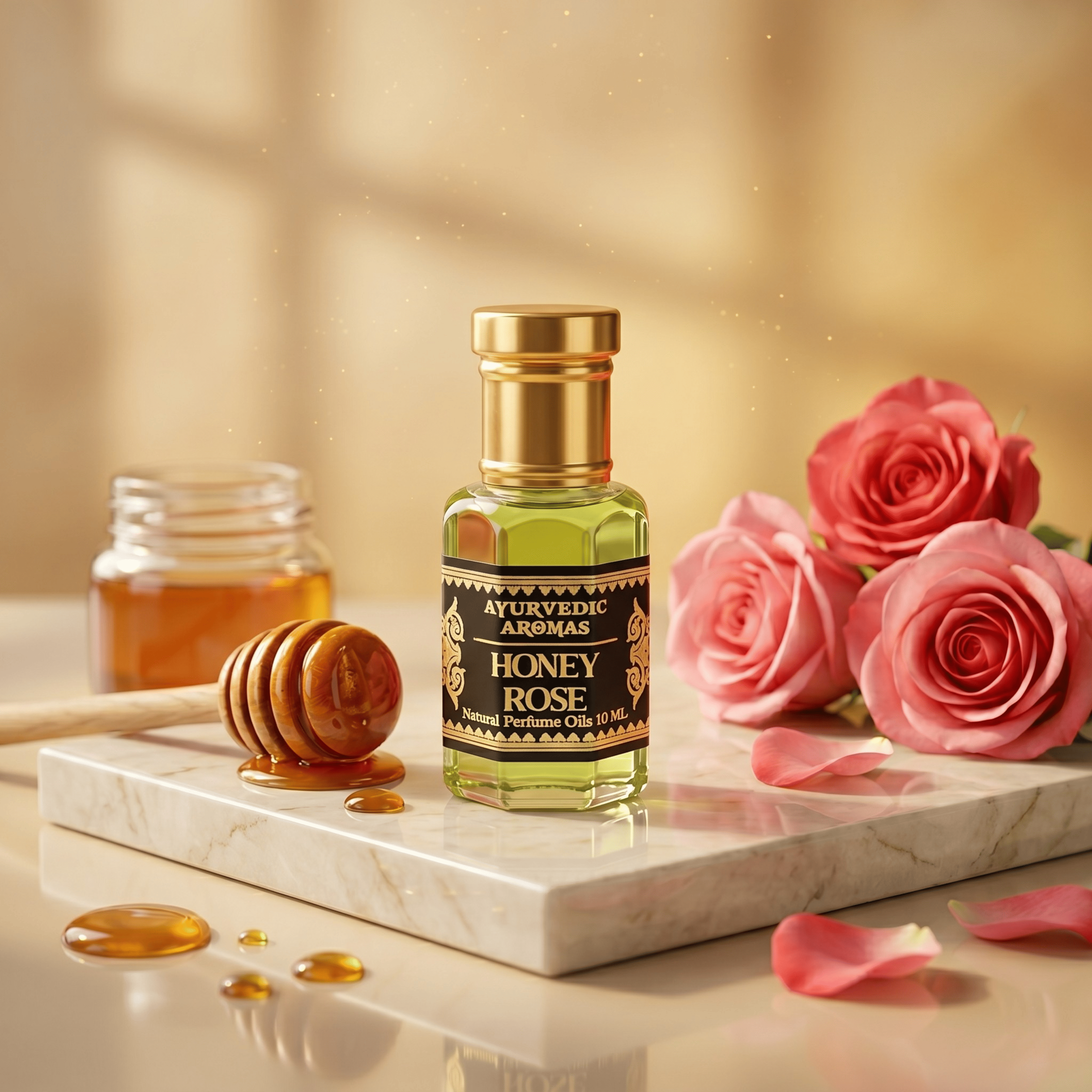 Ayurvedic Honey Rose Attar – Premium Alcohol-Free Perfume Oil, Long Lasting Sweet Floral Fragrance with Honey & Musk Notes for Men & Women – 10ml