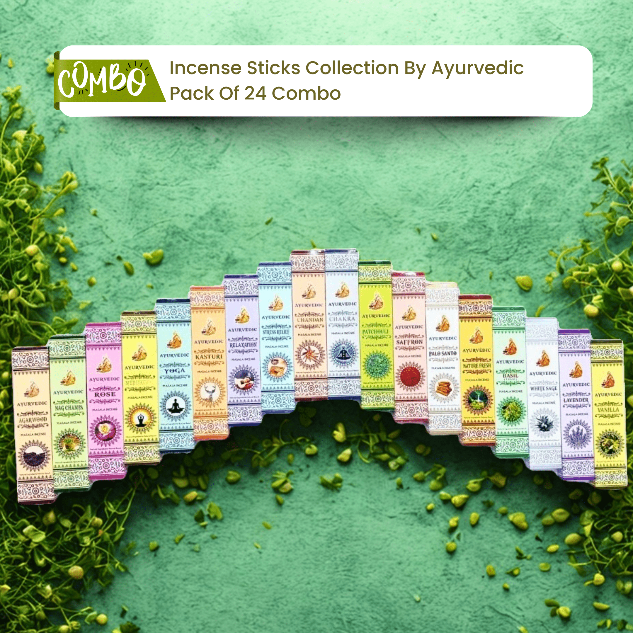 Incense Sticks Collection  By Ayurvedic Pack Of 24 Combo