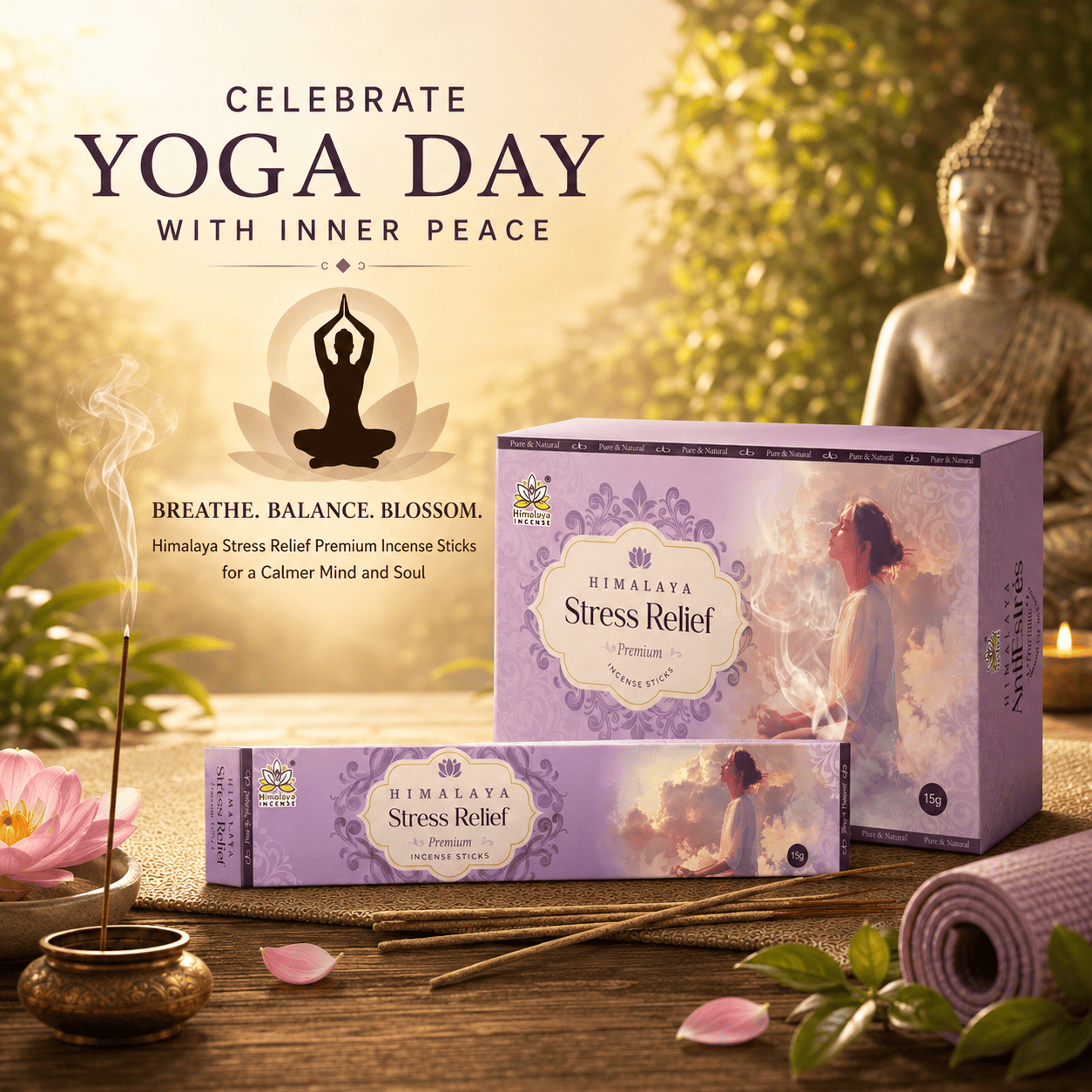 Himalaya Stress Relief Premium Incense Sticks | Relaxing Aromatherapy Blend | Natural Masala Calming Fragrance - 15G / Box