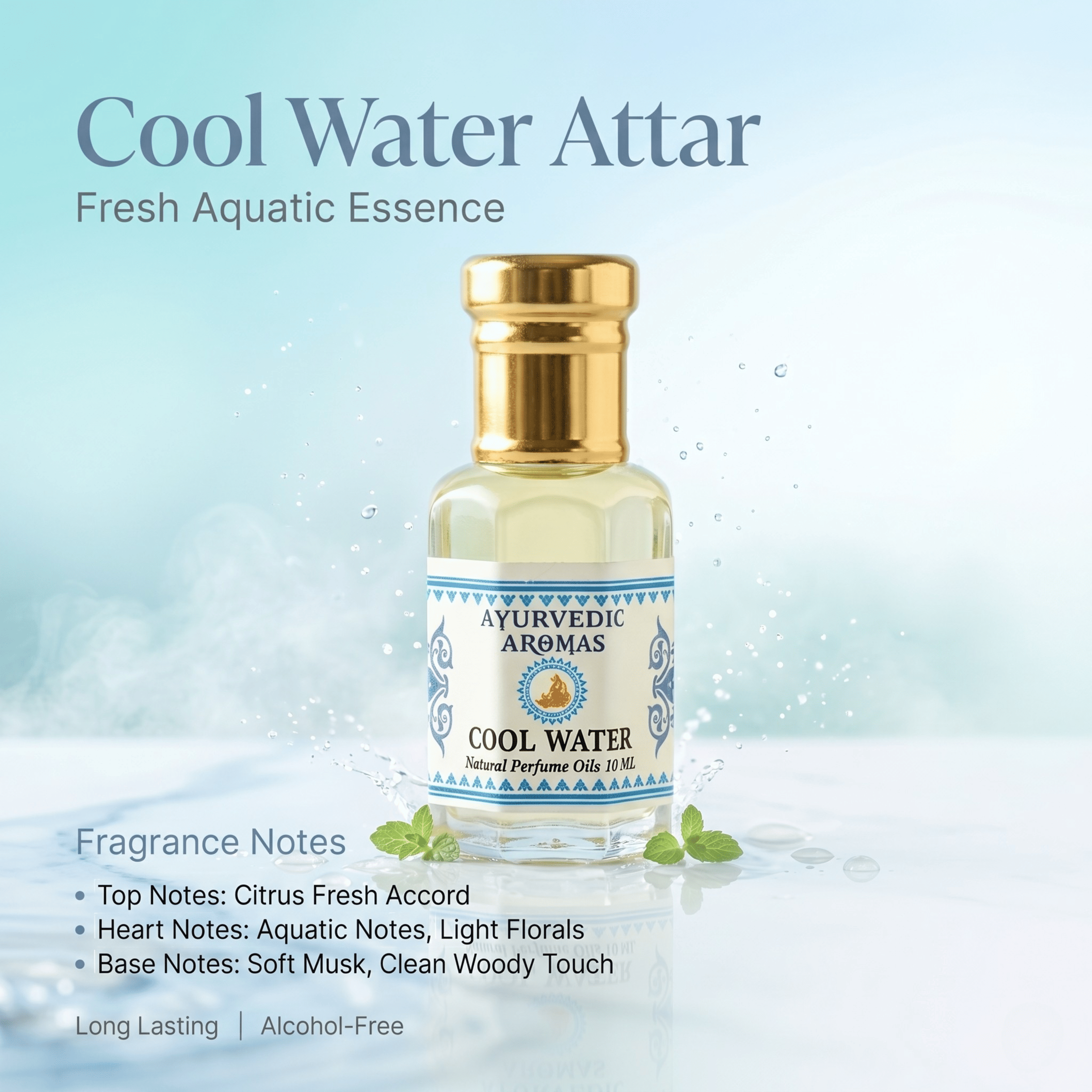 Cool Water Fresh Roll-On Attar 10ml – Aquatic Fresh Long Lasting Fragrance