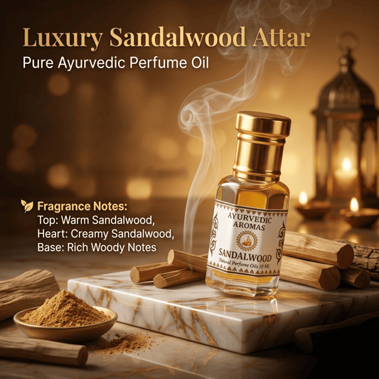 Ayurvedic Sandalwood Attar – Premium Alcohol-Free Chandan Perfume Oil, Pure Woody & Calm Fragrance, Long Lasting Natural Attar for Men & Women – 10ml