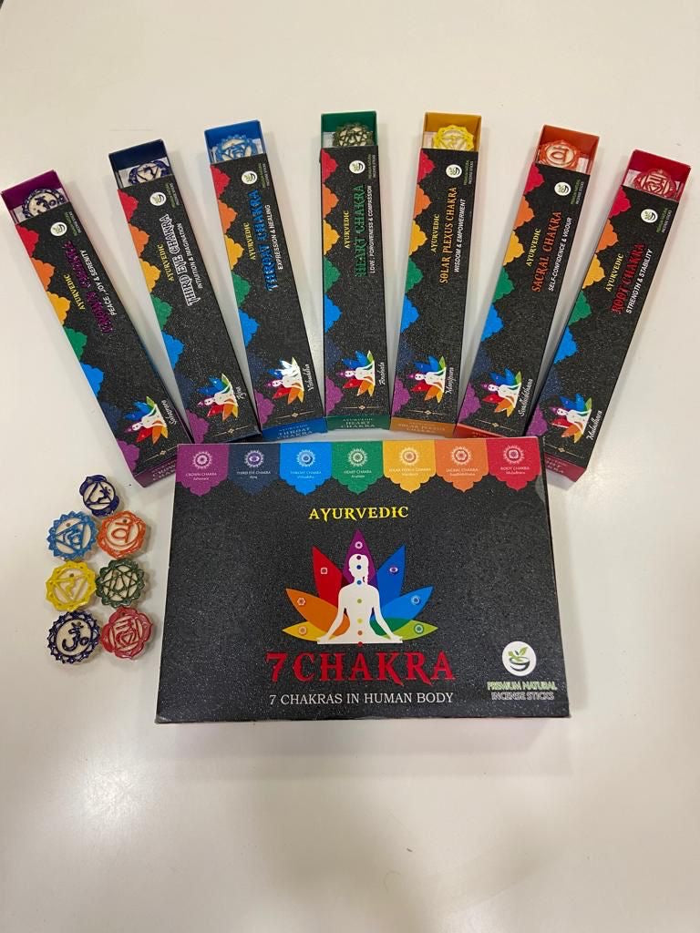 Ayurvedic 7 Chakra Natural Incense Sticks with Each Chakra Holders