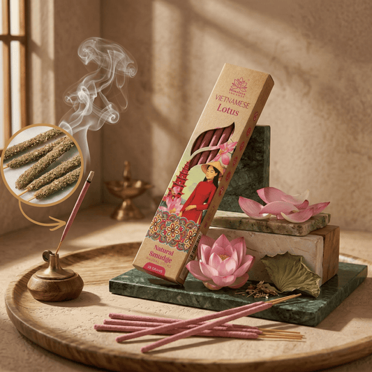 Vietnamese Lotus Smudge Incense Sticks – Premium Natural Floral Incense, Long Lasting Peaceful Aroma for Meditation & Home Fragrance - 25G / Box