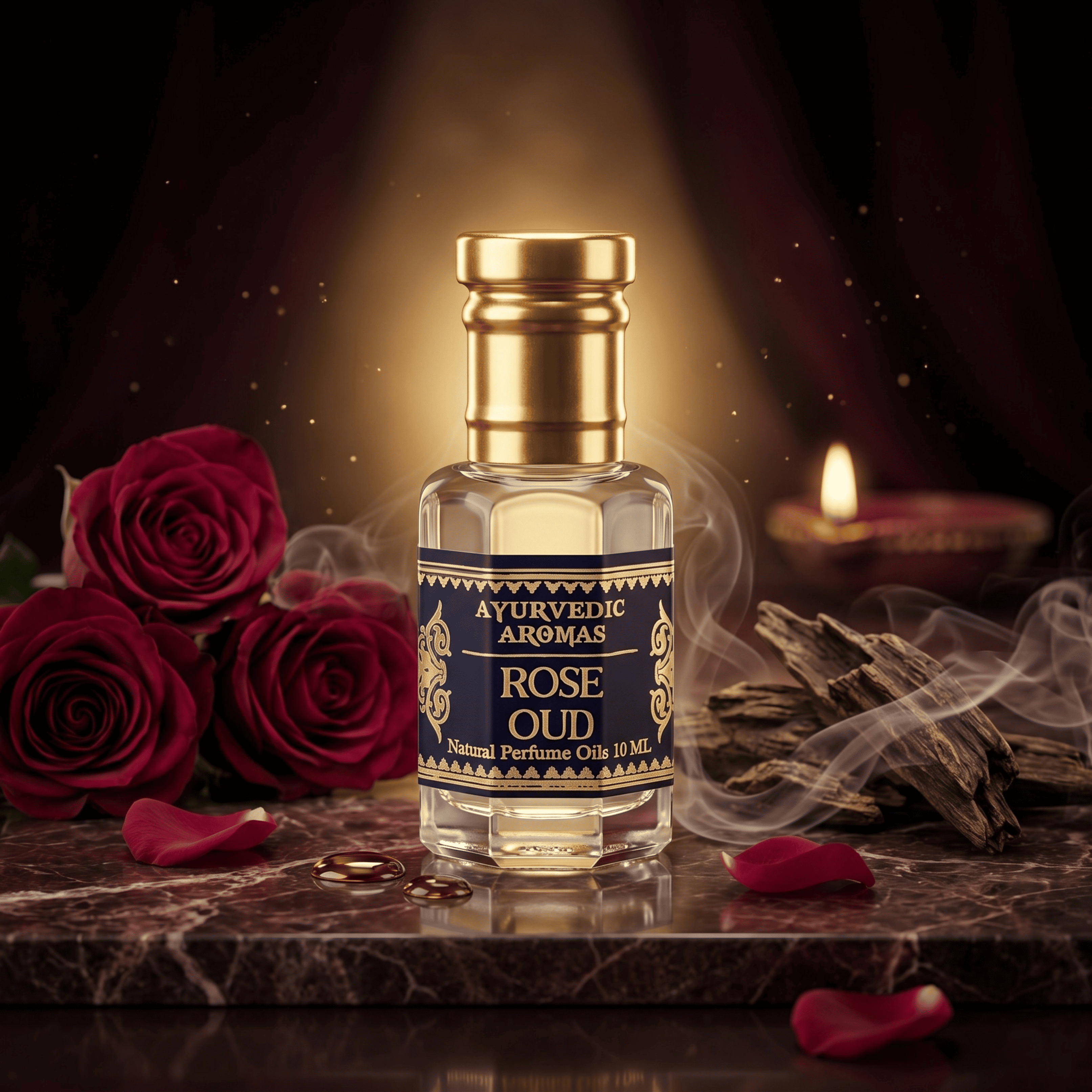 Ayurvedic Rose Oud Attar – Premium Alcohol-Free Perfume Oil, Long Lasting Oud & Rose Fragrance with Amber & Musk for Men & Women – 10ml