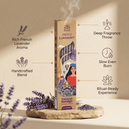 French Lavender Smudge Incense Sticks – Premium Natural Calming Incense, Long Lasting Relaxing Aroma for Home Fragrance - 25G / Box