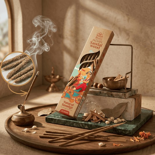 Indian Sandalwood Smudge Incense Sticks – Premium Natural Sandal Incense, Long Lasting Woody Aroma for Meditation & Home Fragrance - 25G / Box