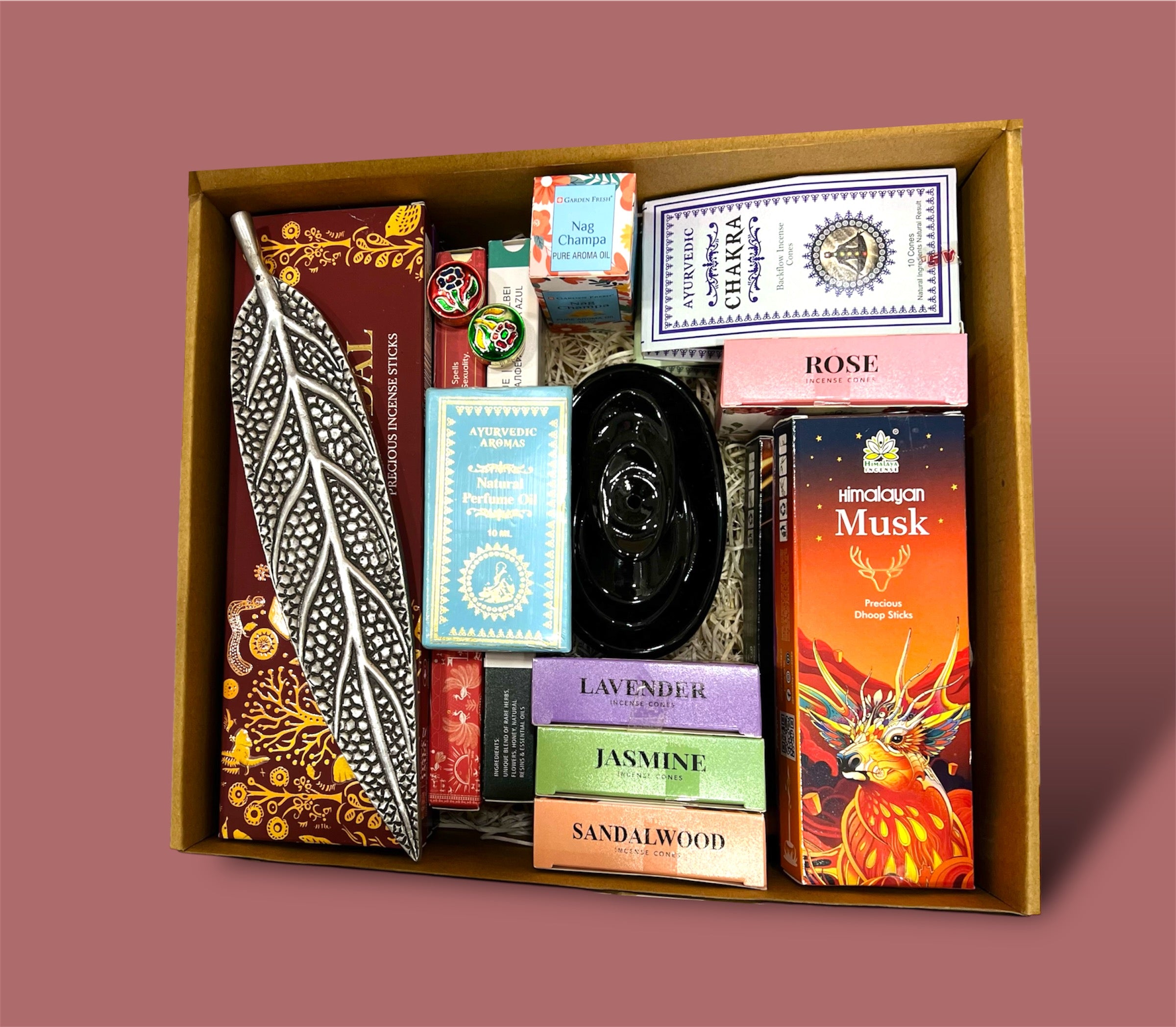 Luxurious Fragrance Collection| Charcoal-free Incense | Fragrance Box of Luxury Incense Sticks, Bamboo less Incense, Dhoop Cones, Backflow Cones, Backflow Burner, Attar, Aroma Oils and Incense Holder, Solid Perfumes.