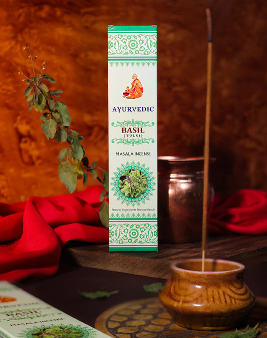 Ayurvedic Basil (Tulsi) Masala Incense Sticks - 12 Packs x 15 Sticks Each