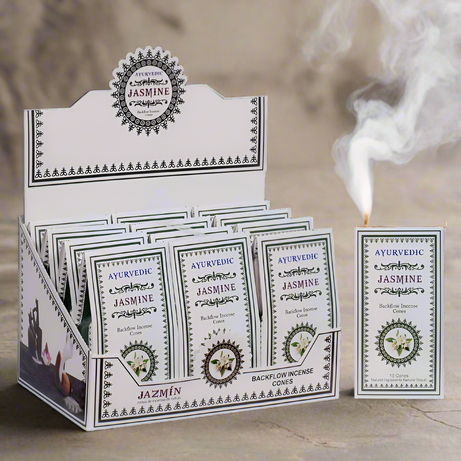 Ayurvedic Jasmine Backflow Cones - 12 Packs x 10 Cones Each