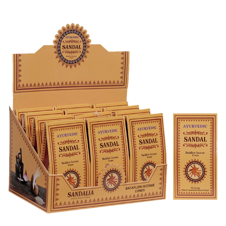 Ayurvedic Sandal Backflow Cones - 12 Packs x 10 Cones Each