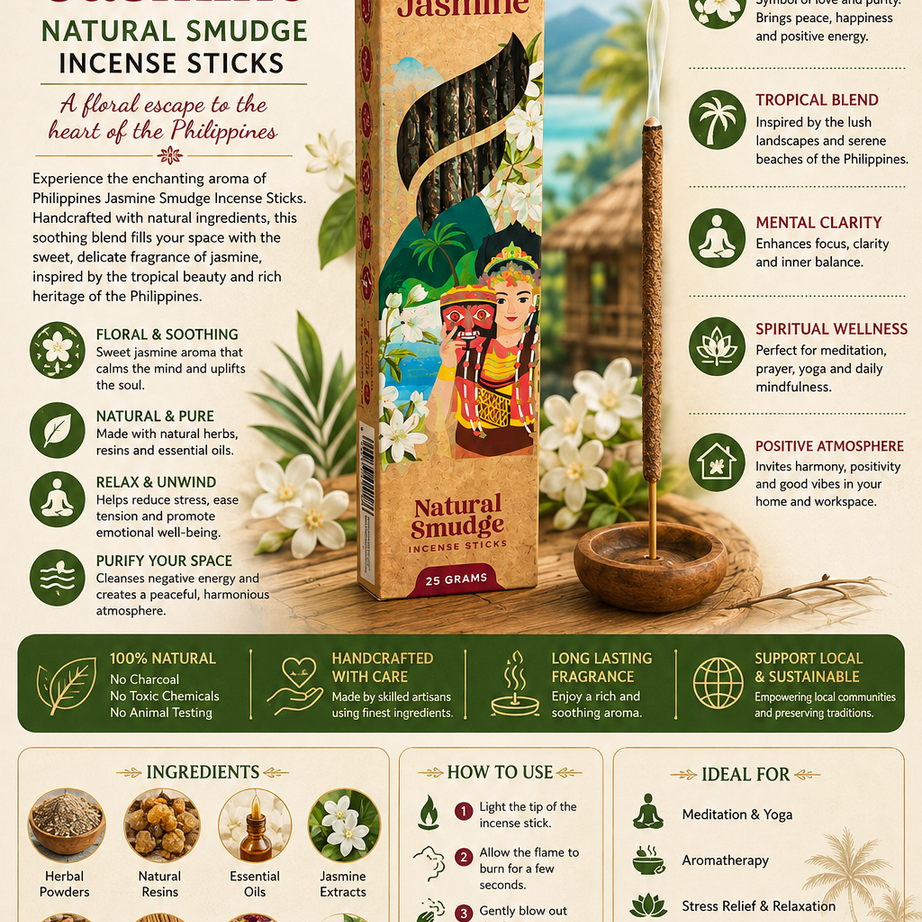 Himalaya Philippines Jasmine Natural Smudge Incense Sticks | Premium Floral Meditation & Aromatherapy Incense | 25g